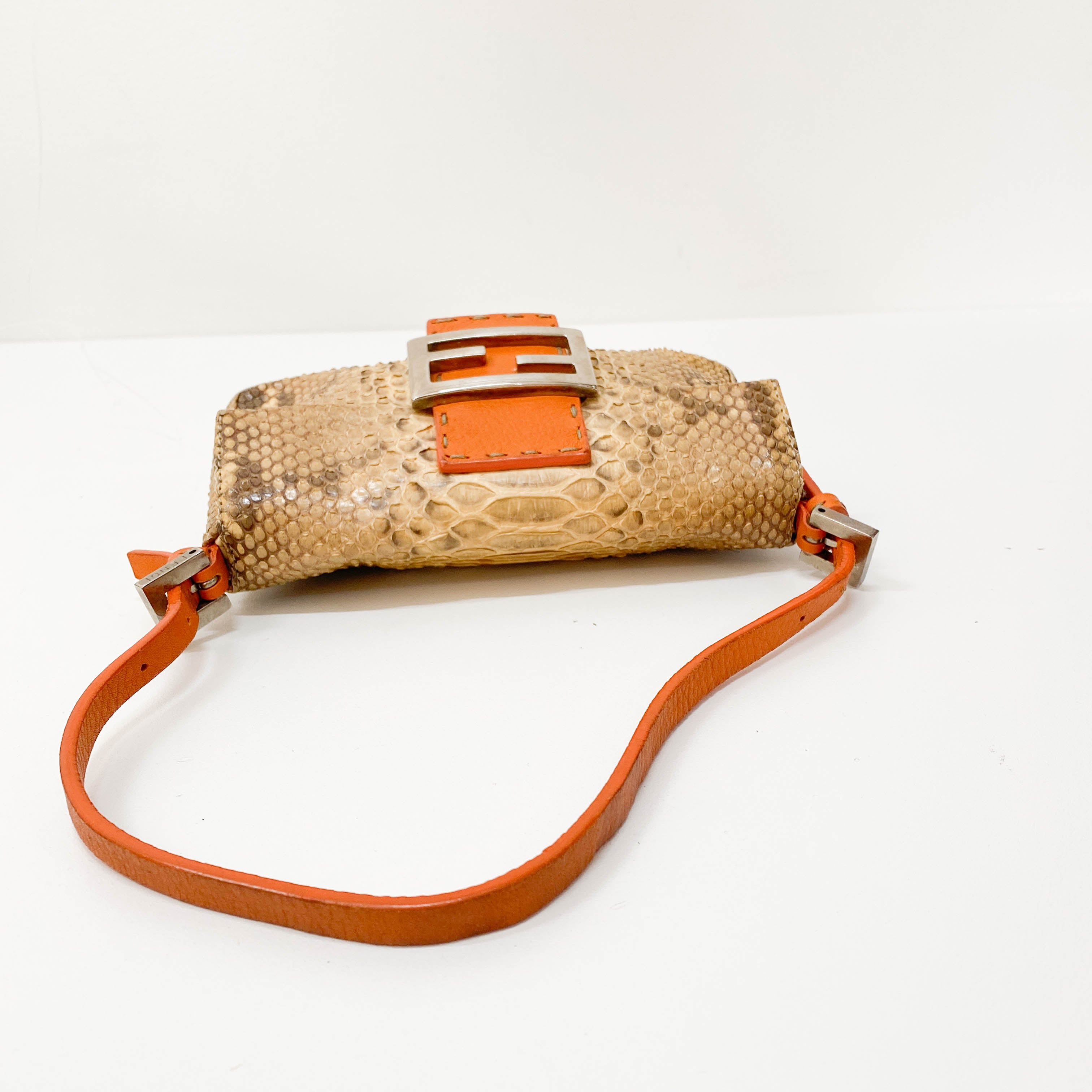Selleria Baguette Orange Python Embossed Shoulder Bag
