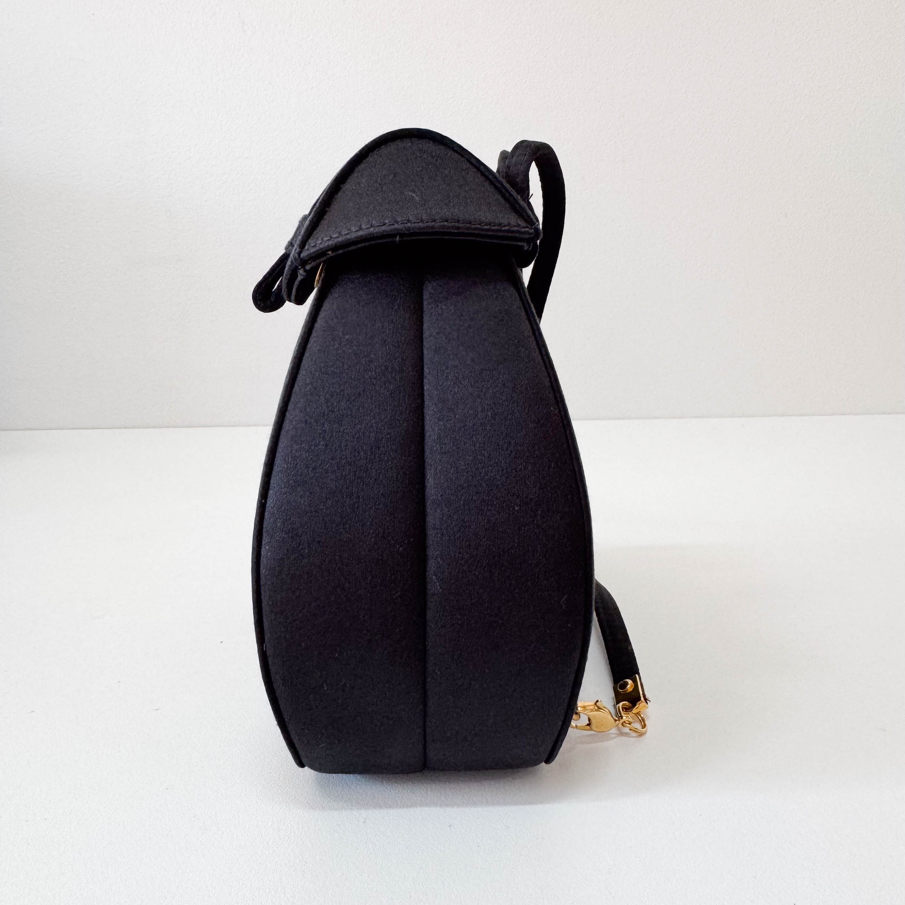 Old Gucci Black Satin Shoulder Bag Rhinestone Horsebit Hardware