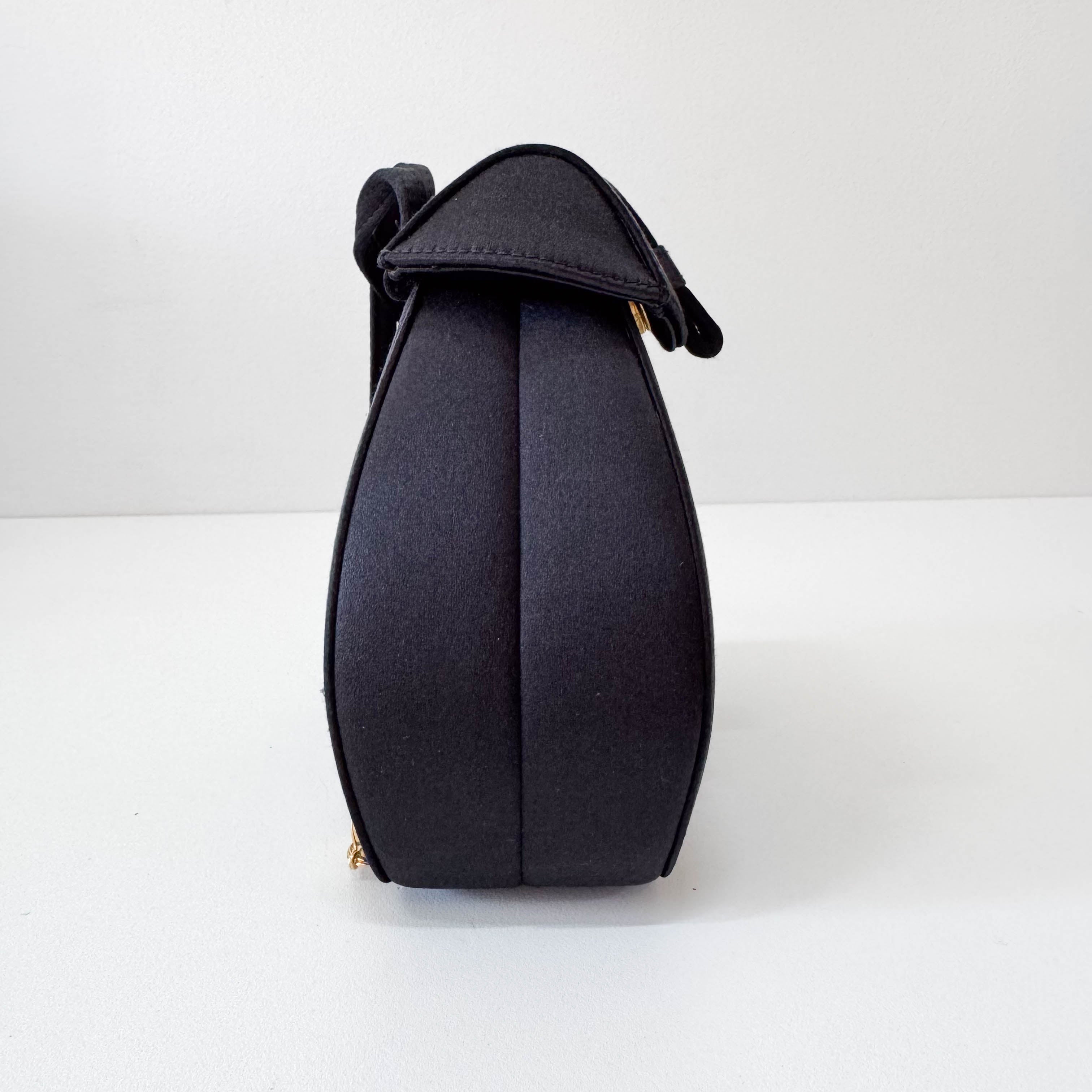 Old Gucci Black Satin Shoulder Bag Rhinestone Horsebit Hardware