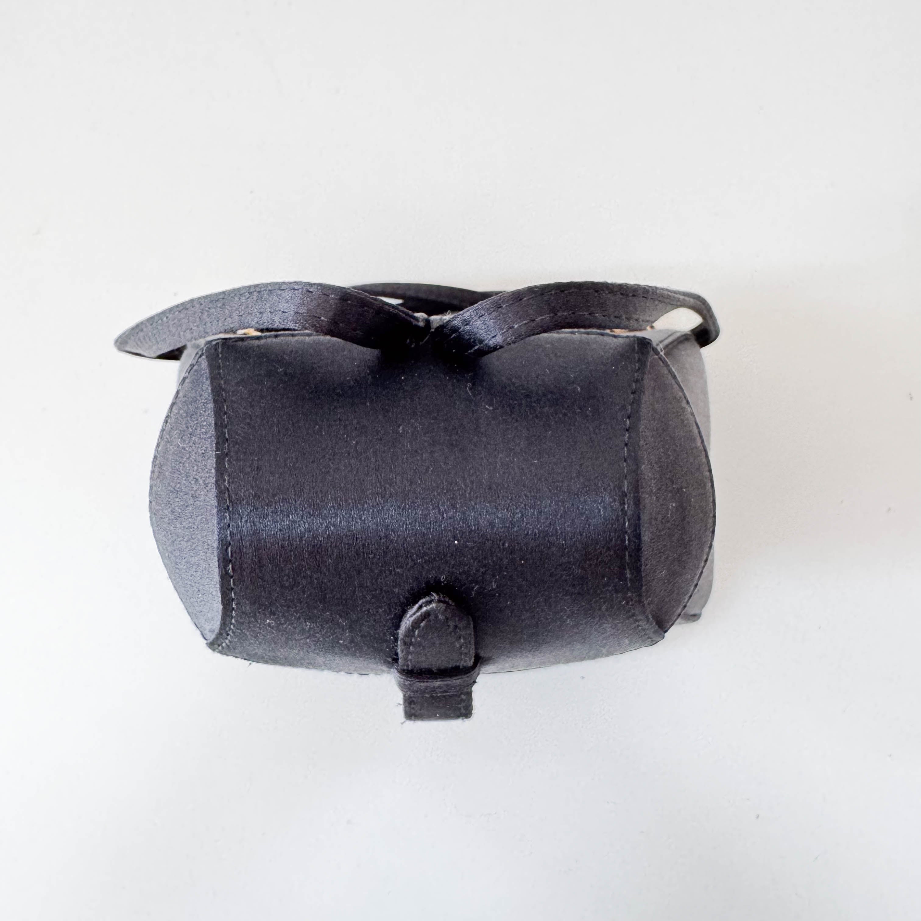 Old Gucci Black Satin Shoulder Bag Rhinestone Horsebit Hardware