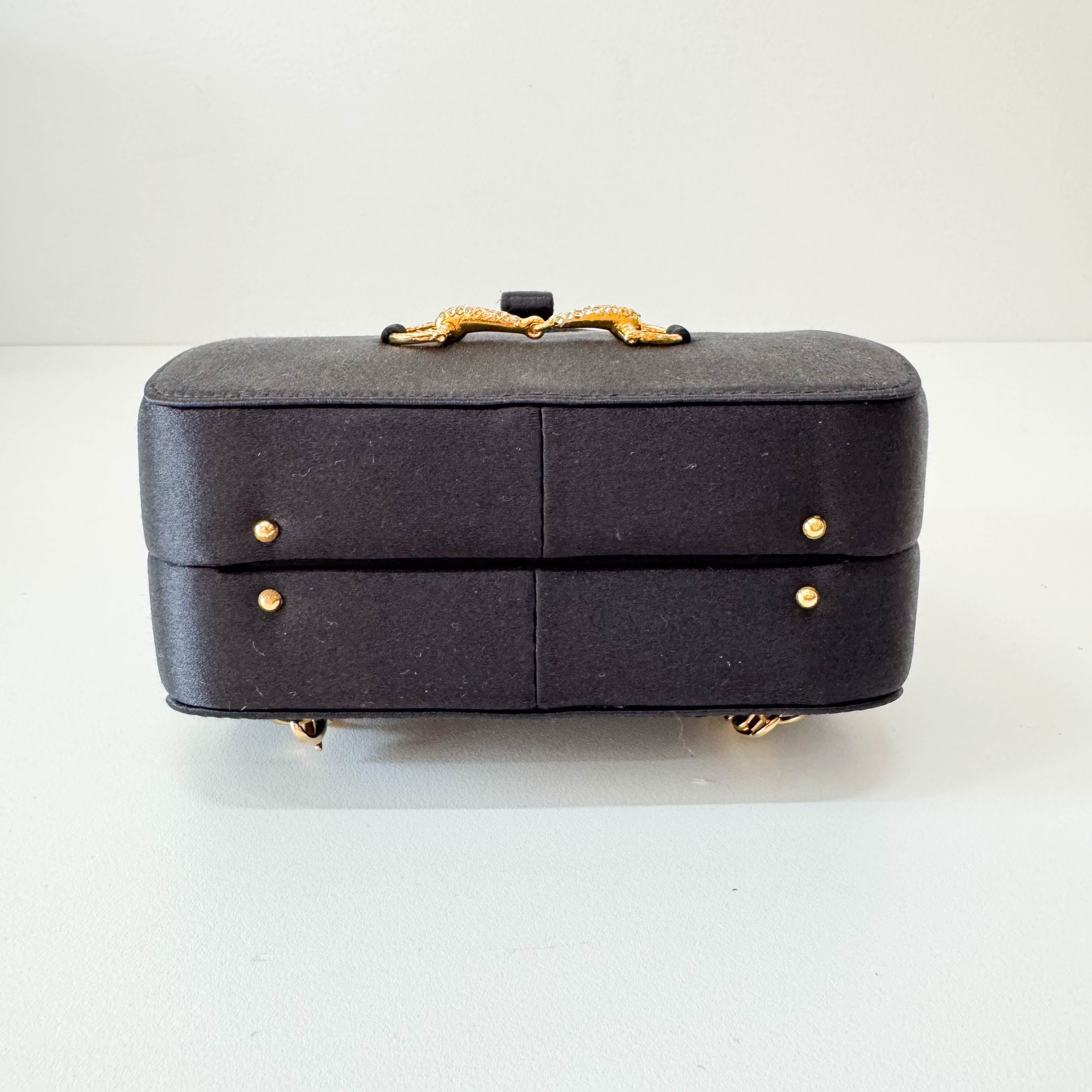 Old Gucci Black Satin Shoulder Bag Rhinestone Horsebit Hardware