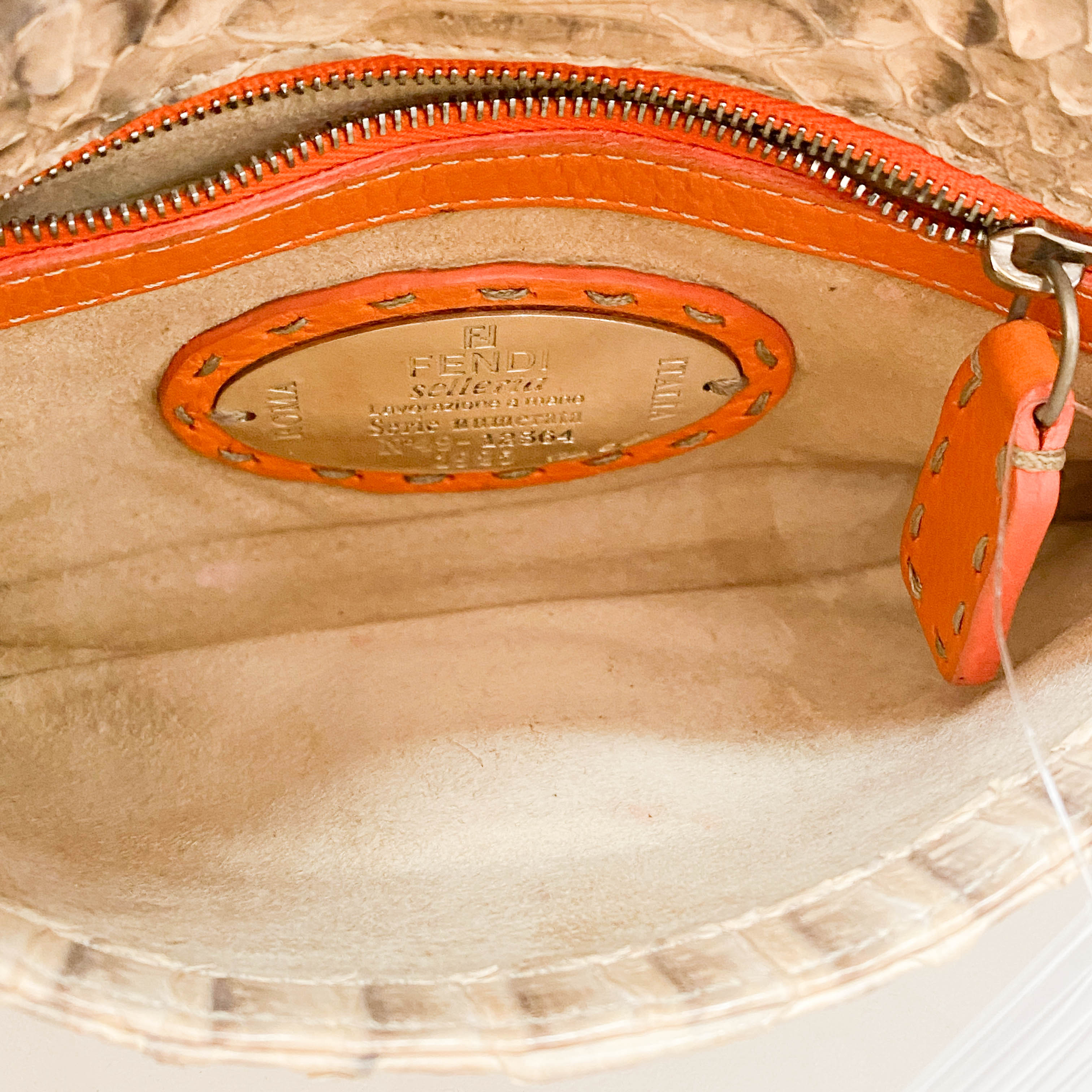 Selleria Baguette Orange Python Embossed Shoulder Bag