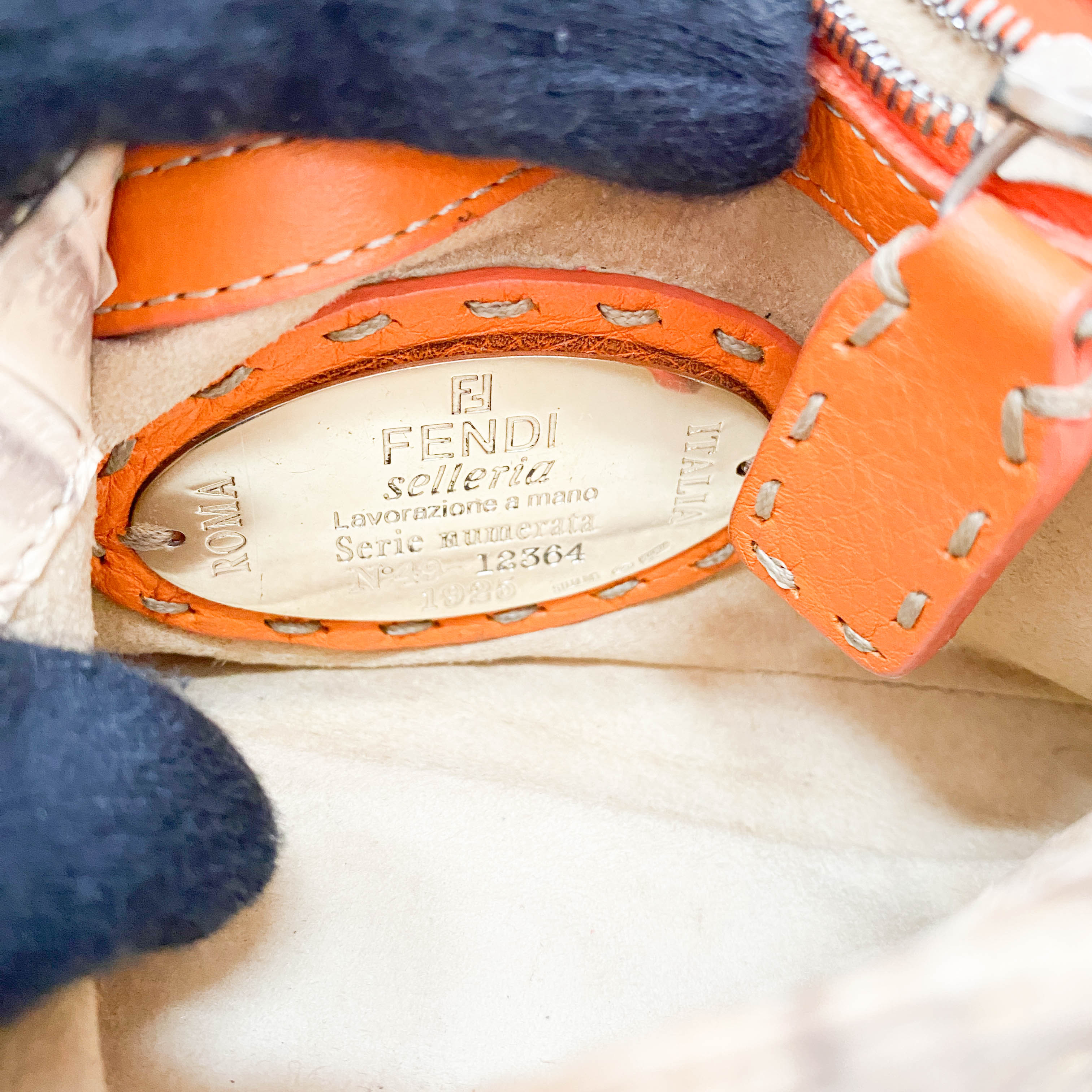 Selleria Baguette Orange Python Embossed Shoulder Bag