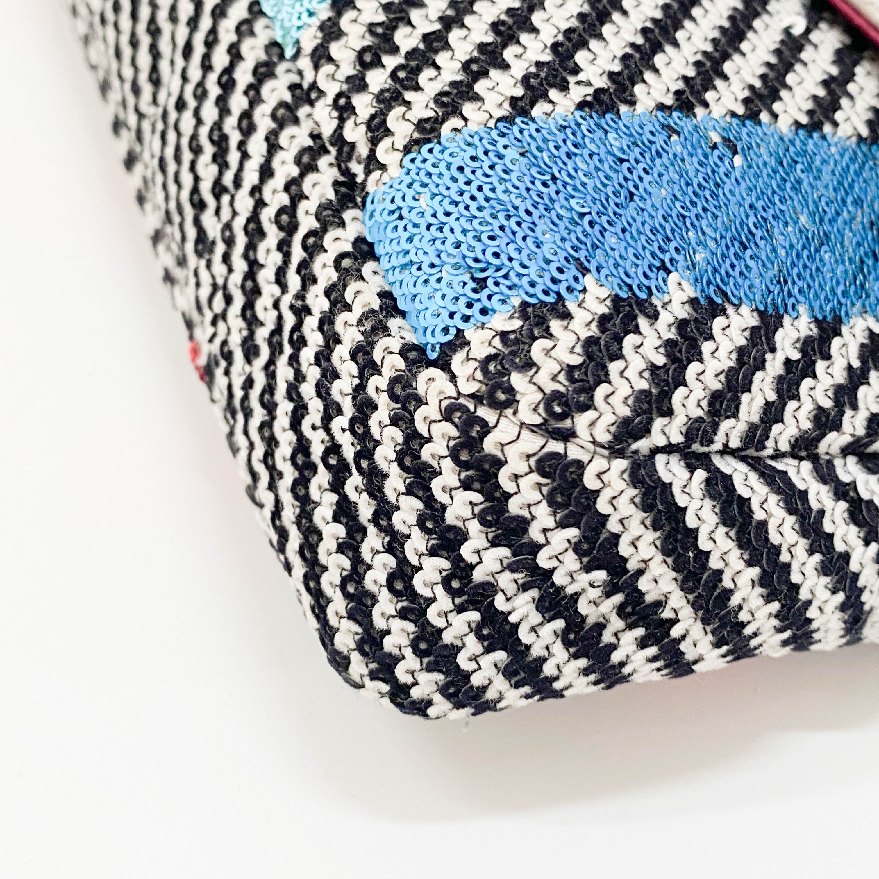 Baguette White Striped Embroidered Cotton & Sequin Shoulder Bag