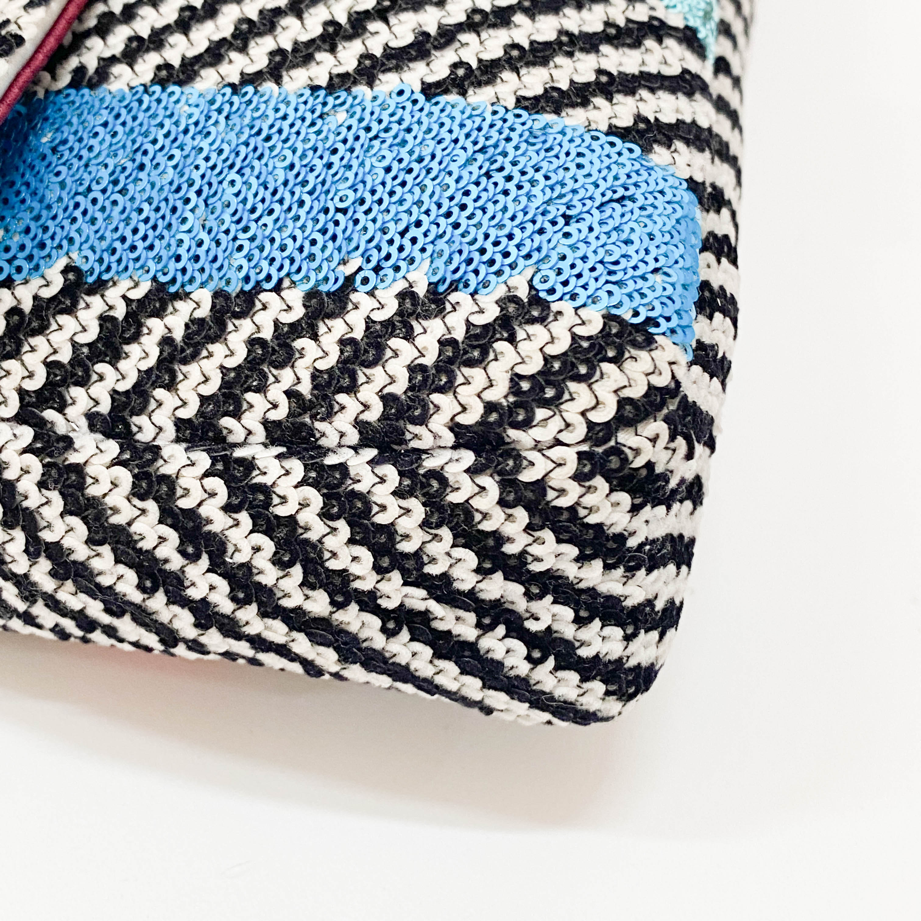 Baguette White Striped Embroidered Cotton & Sequin Shoulder Bag