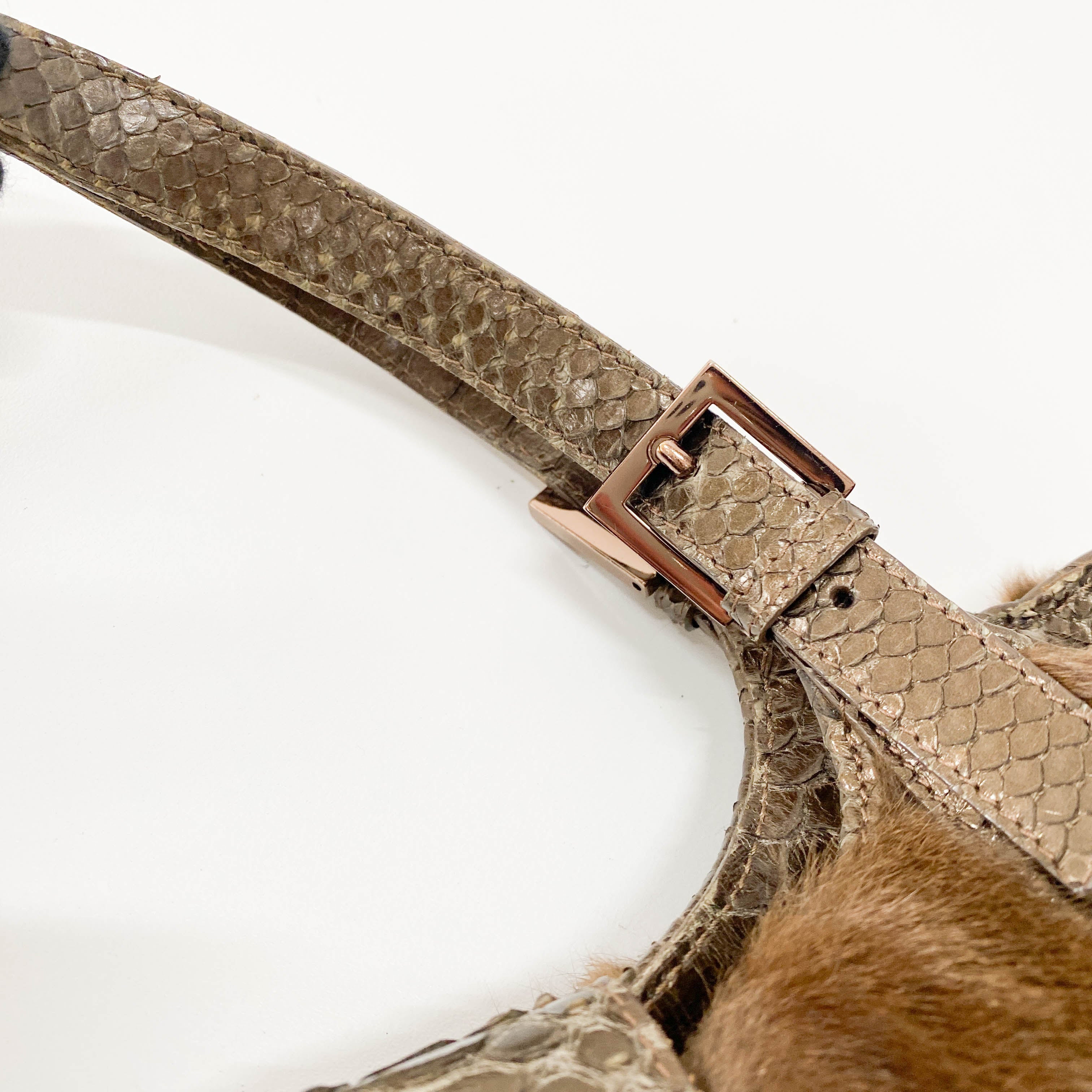 Tote Brown Fur & Leather Details Shoulder Bag