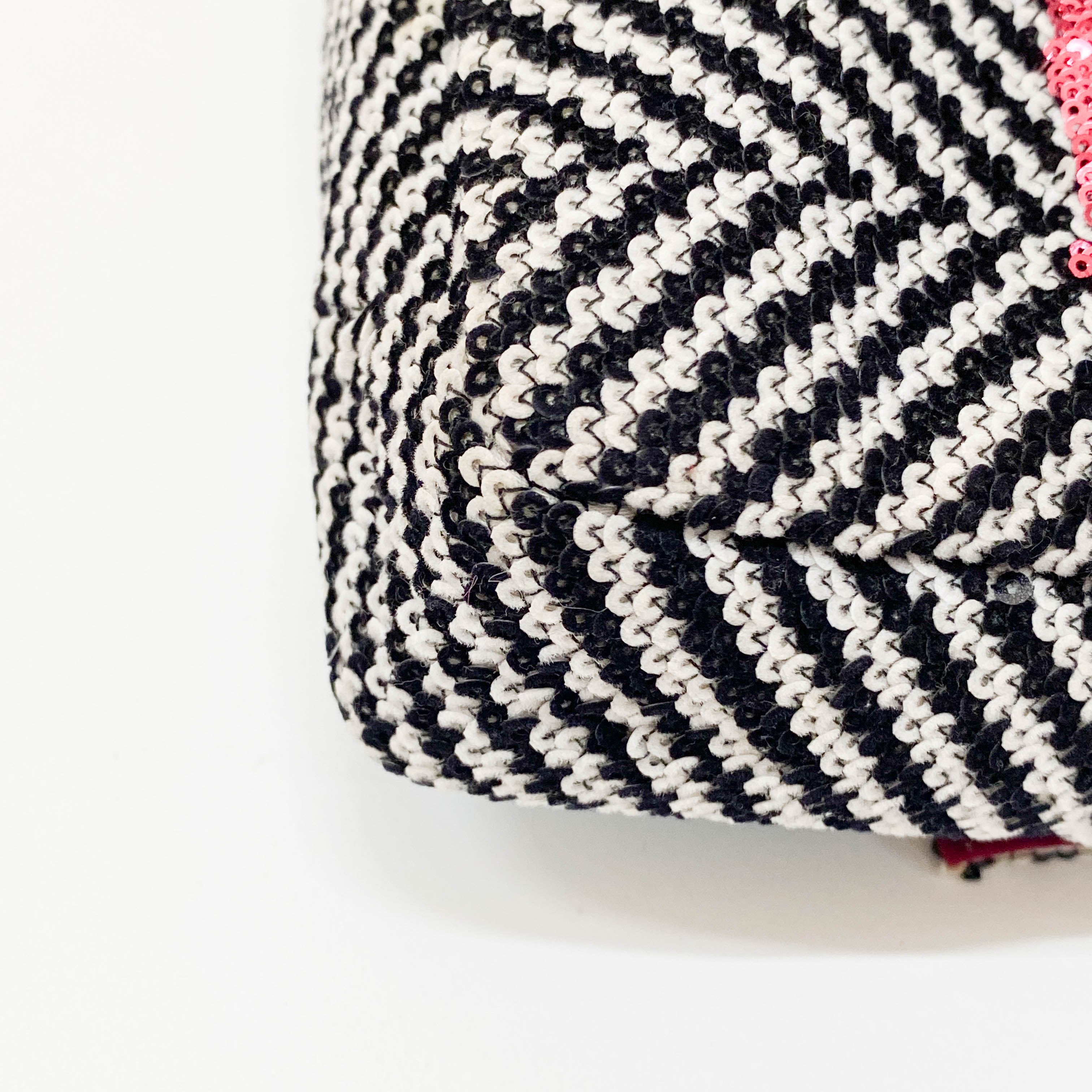 Baguette White Striped Embroidered Cotton & Sequin Shoulder Bag