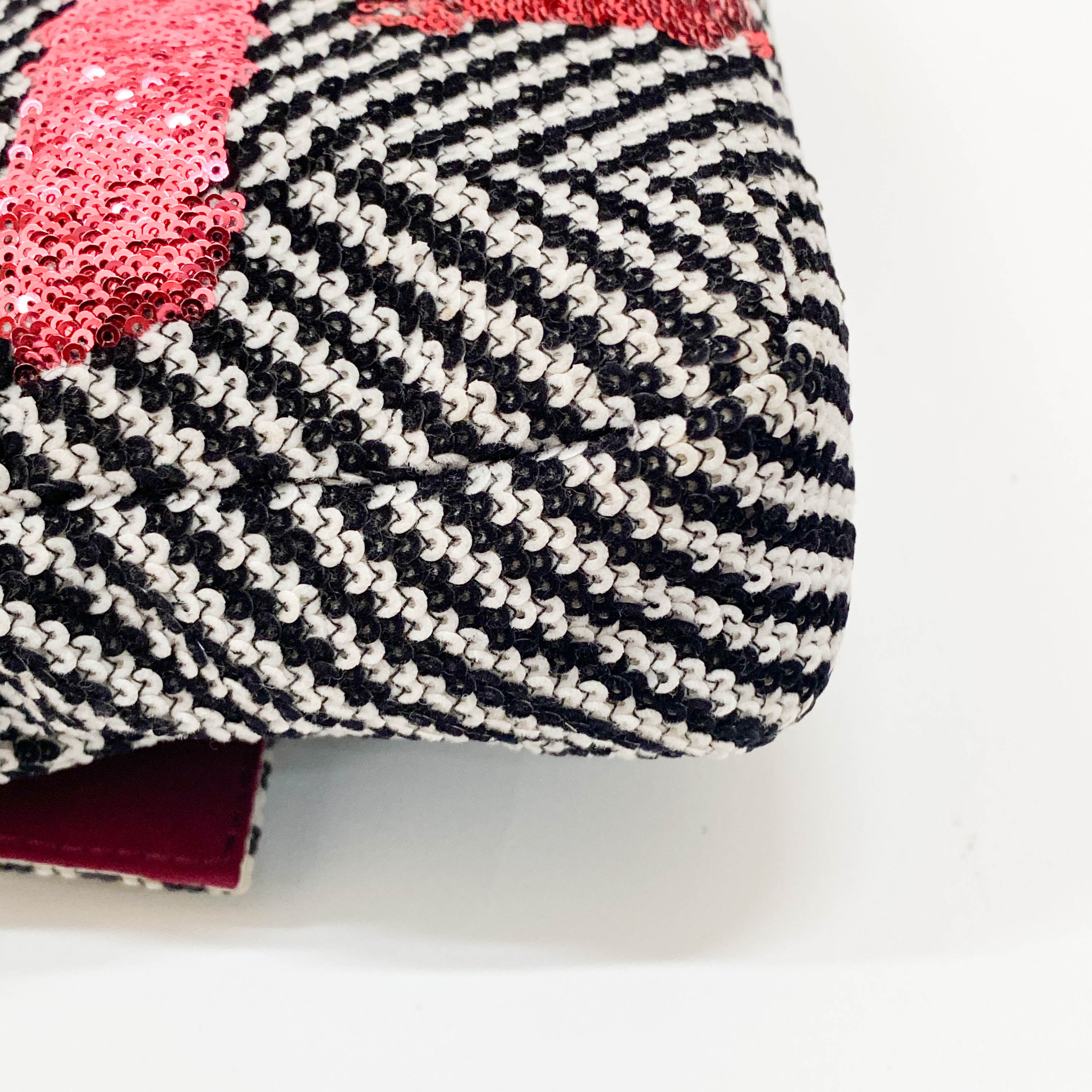 Baguette White Striped Embroidered Cotton & Sequin Shoulder Bag