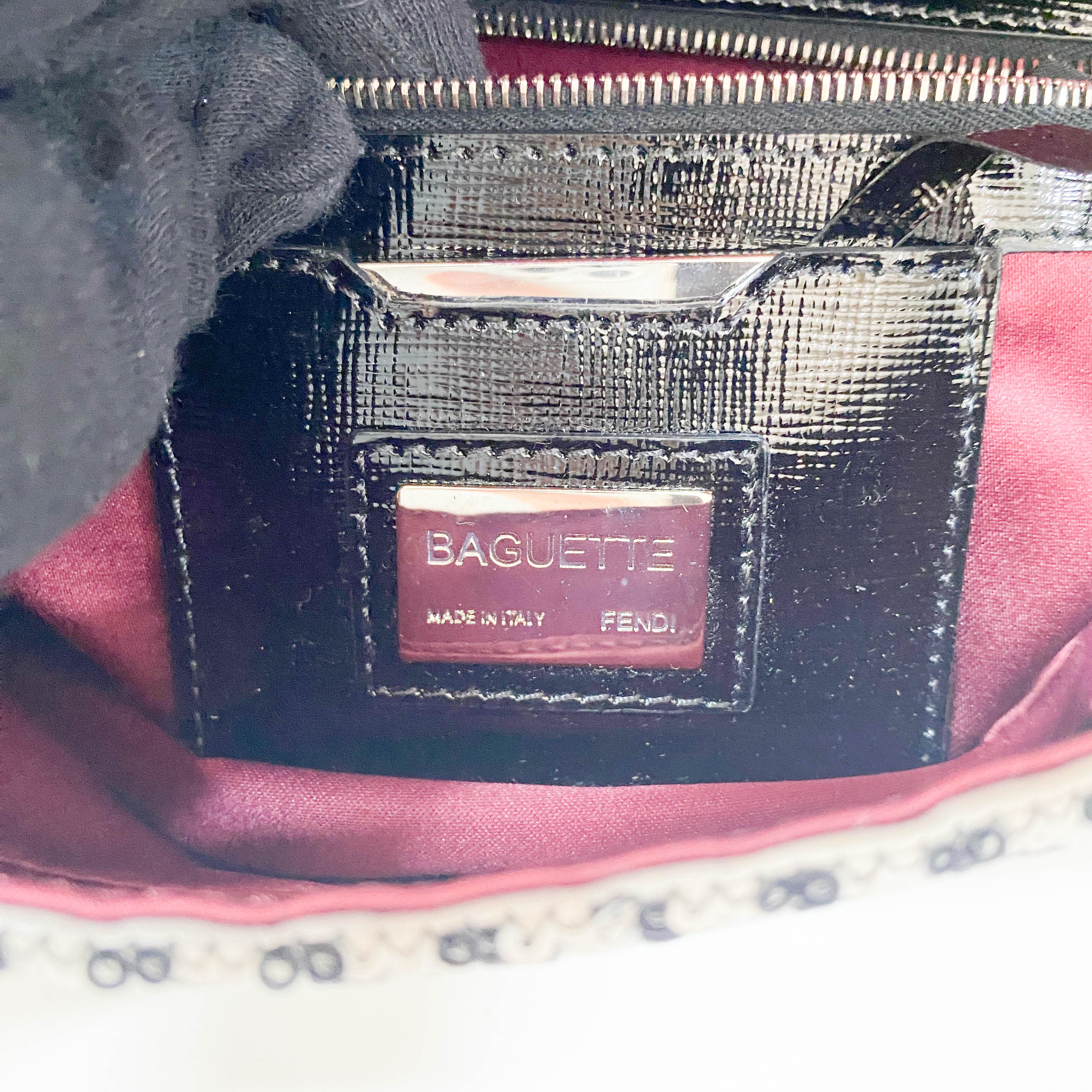 Baguette White Striped Embroidered Cotton & Sequin Shoulder Bag