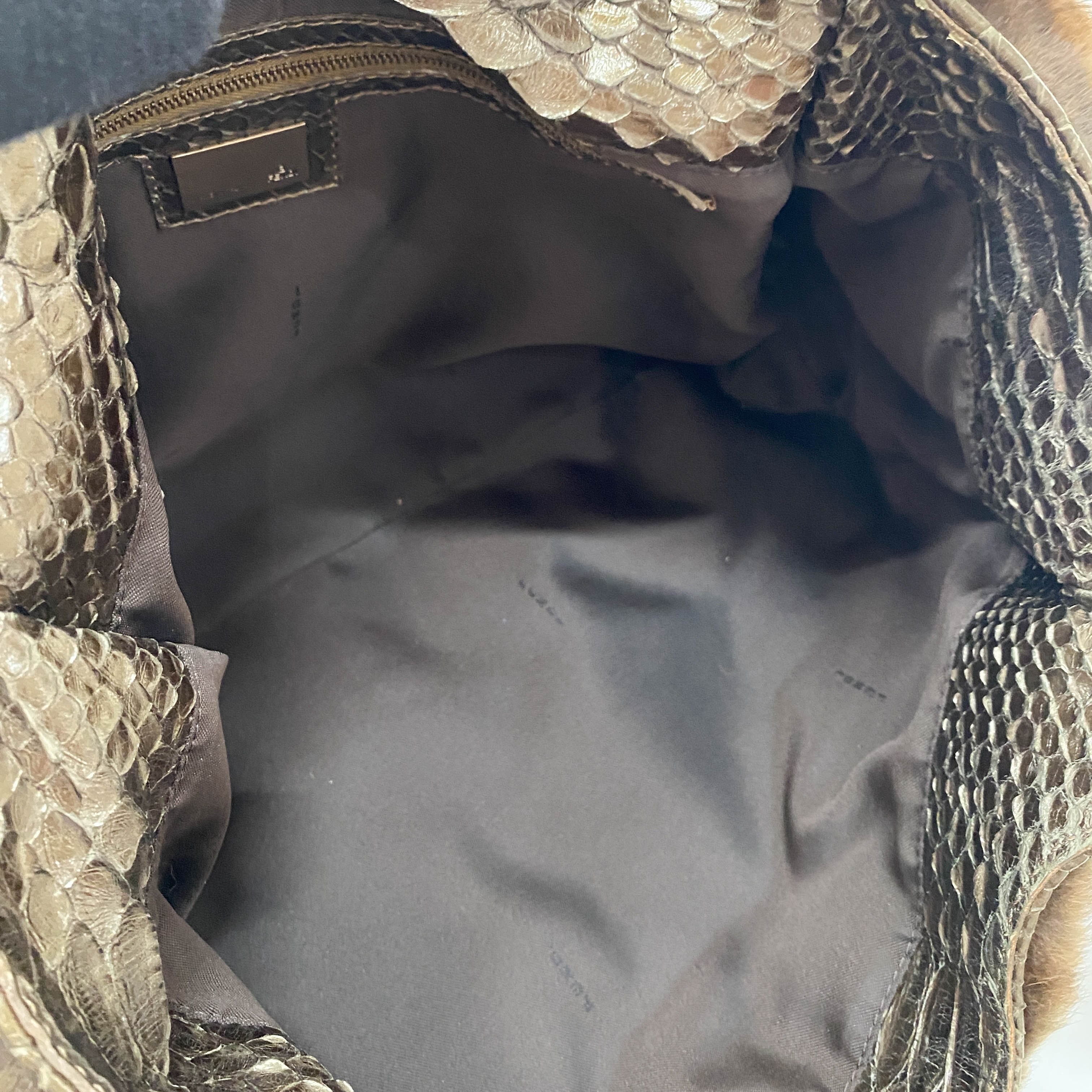 Tote Brown Fur & Leather Details Shoulder Bag