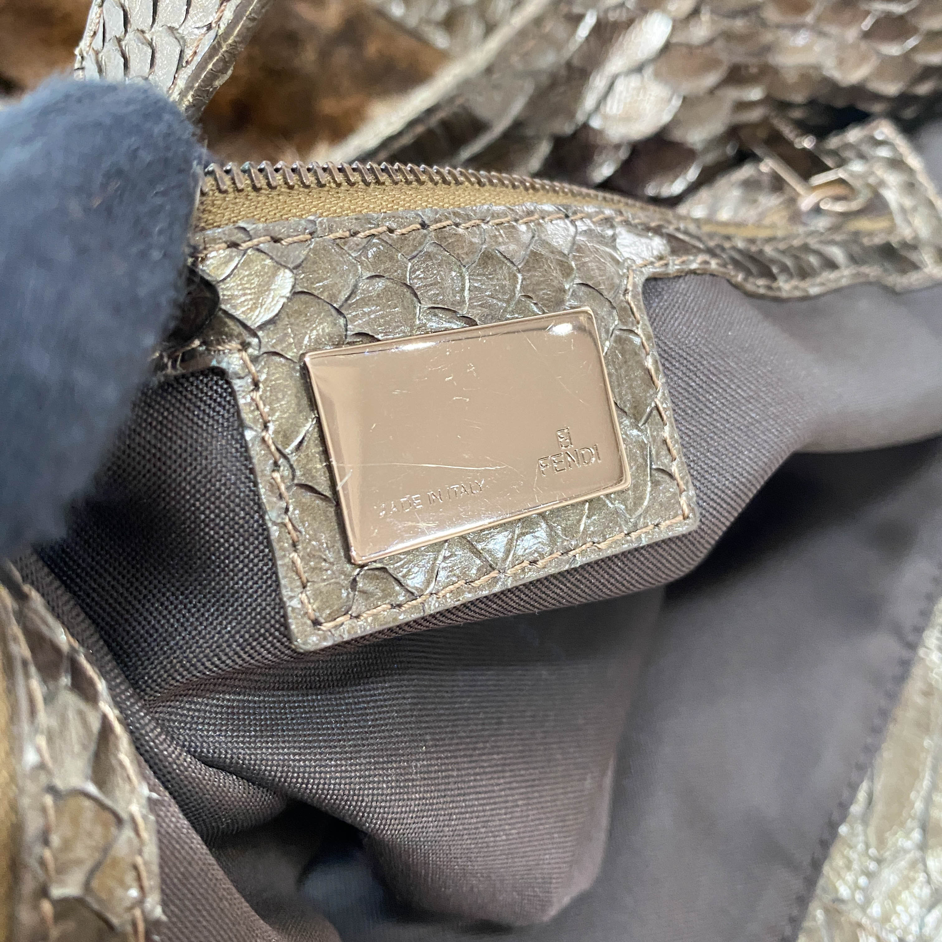 Tote Brown Fur & Leather Details Shoulder Bag