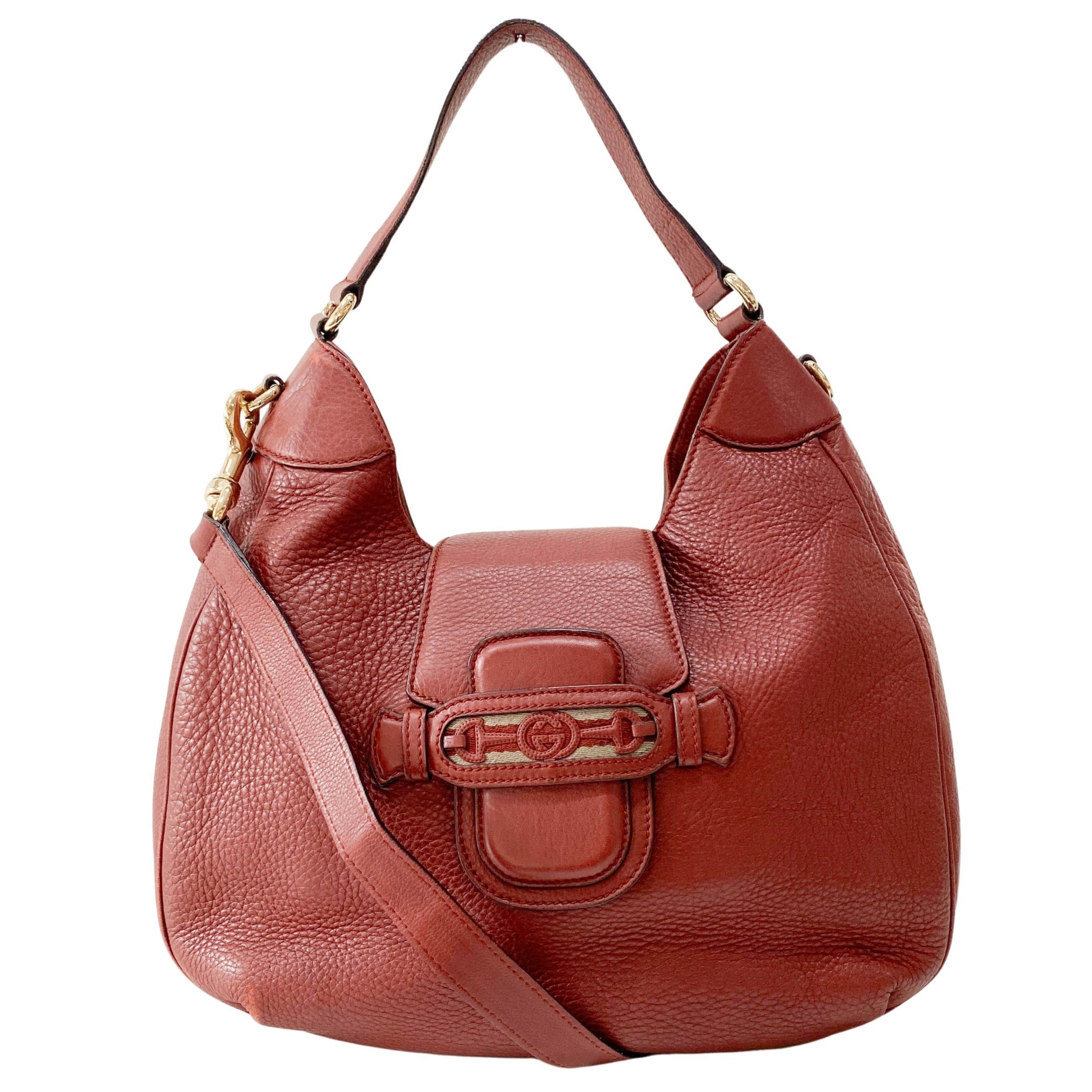 Horsebit Burgundy Leather Hobo Shoulder Bag