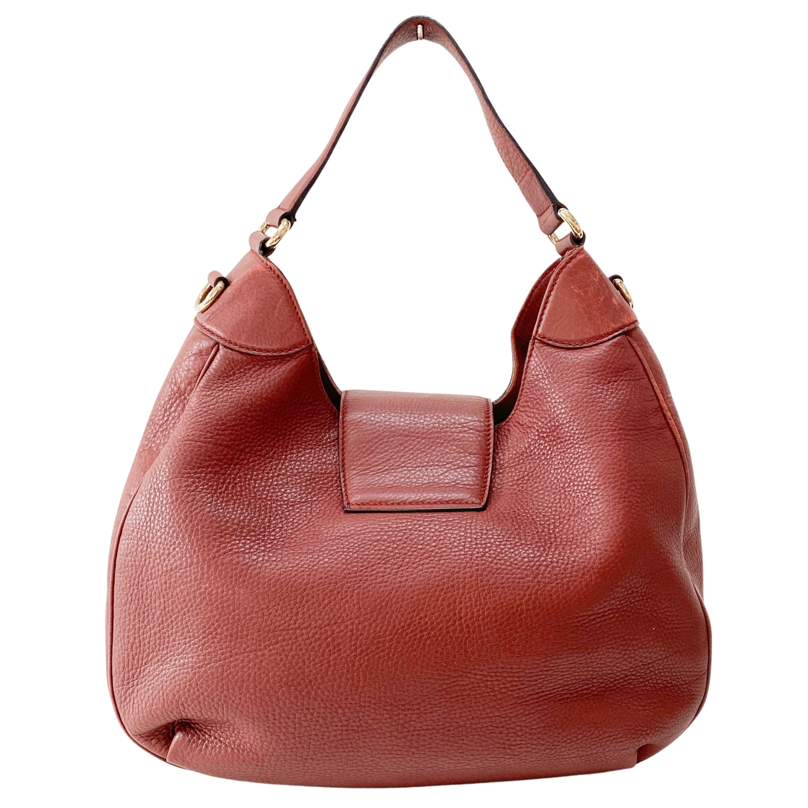 Horsebit Burgundy Leather Hobo Shoulder Bag