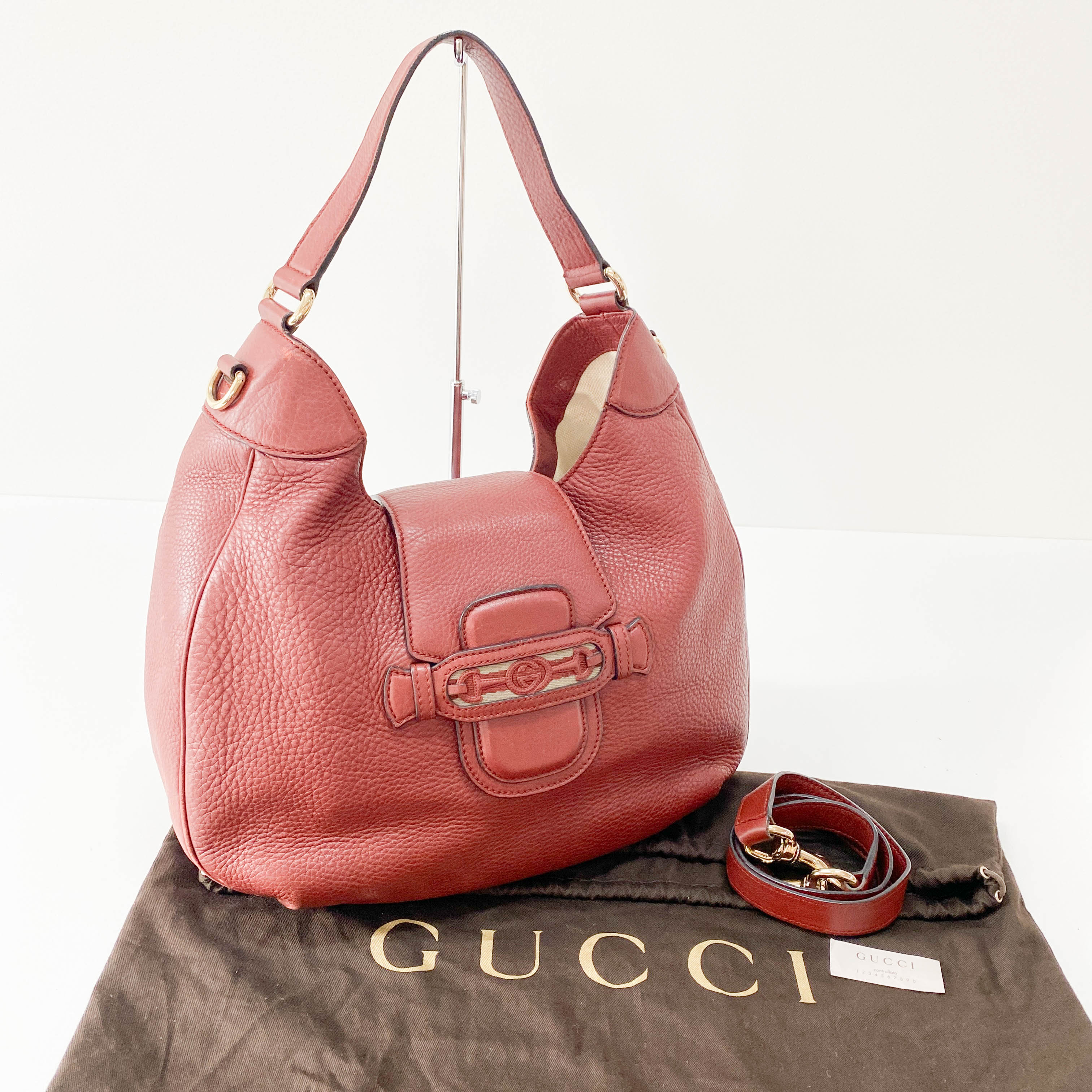 Horsebit Burgundy Leather Hobo Shoulder Bag