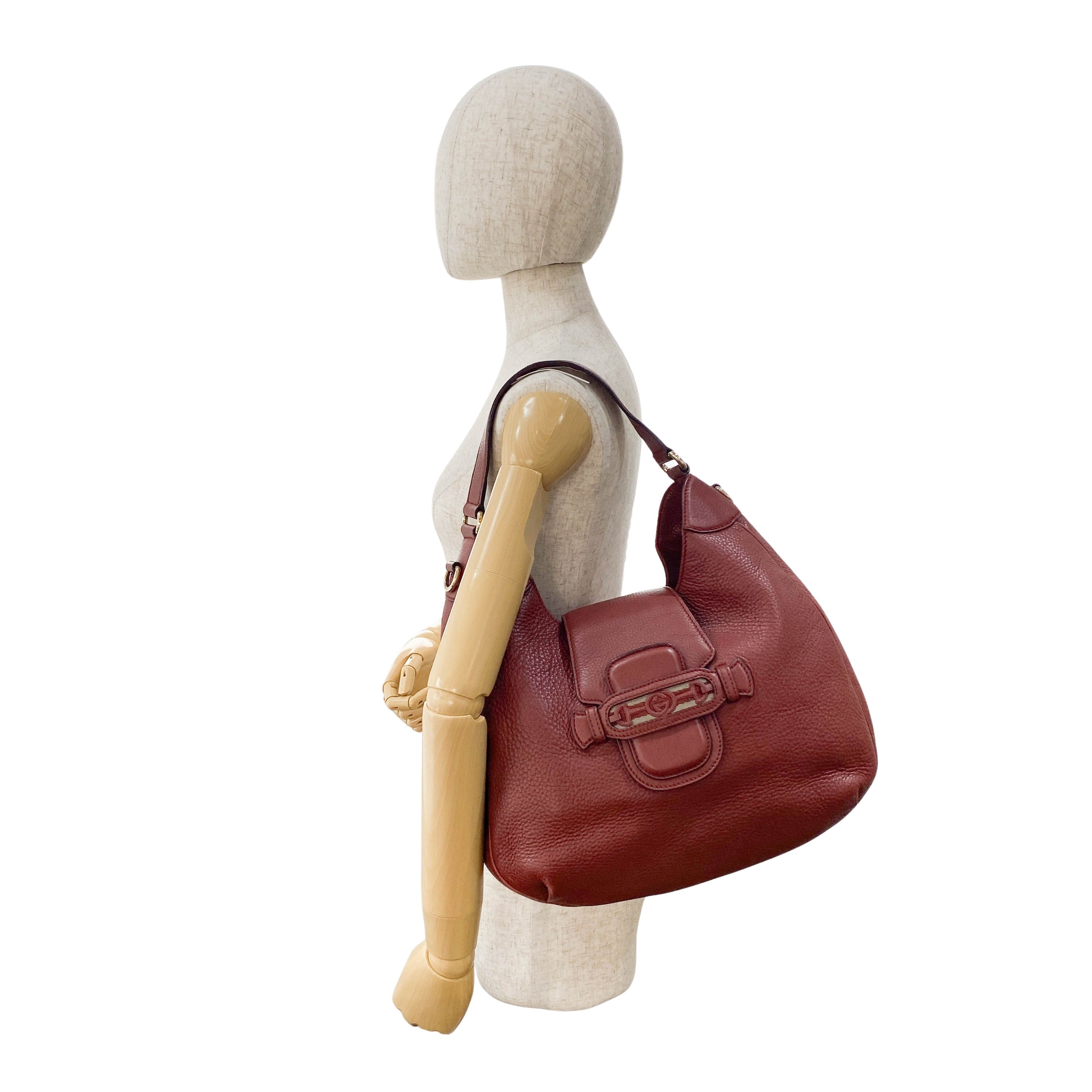 Horsebit Burgundy Leather Hobo Shoulder Bag