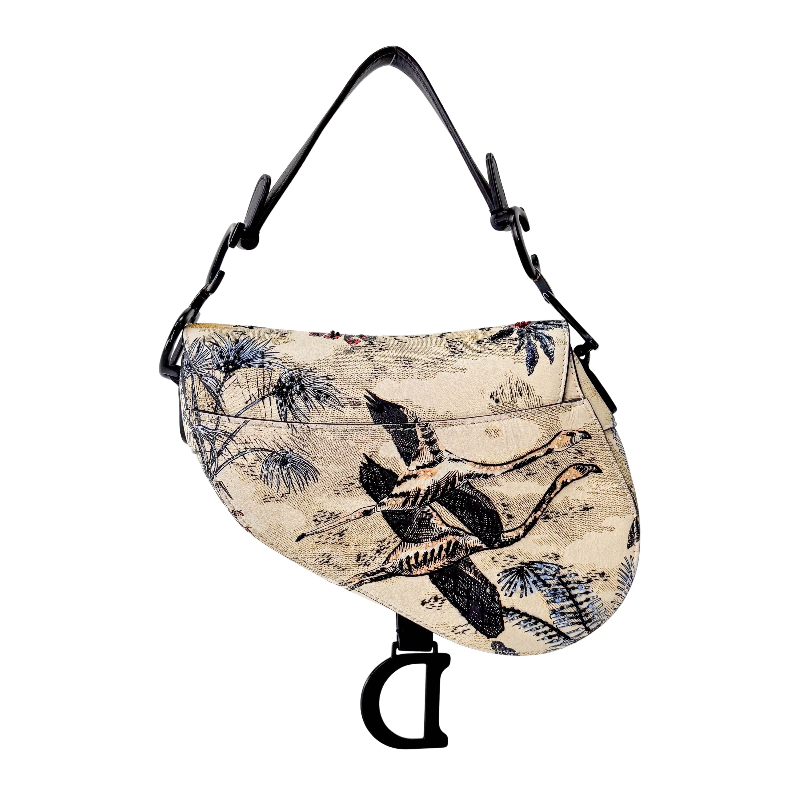 2019 Multicolor Beaded Toile de Jouy Tropicalia Print Calfskin Mini Saddle Bag