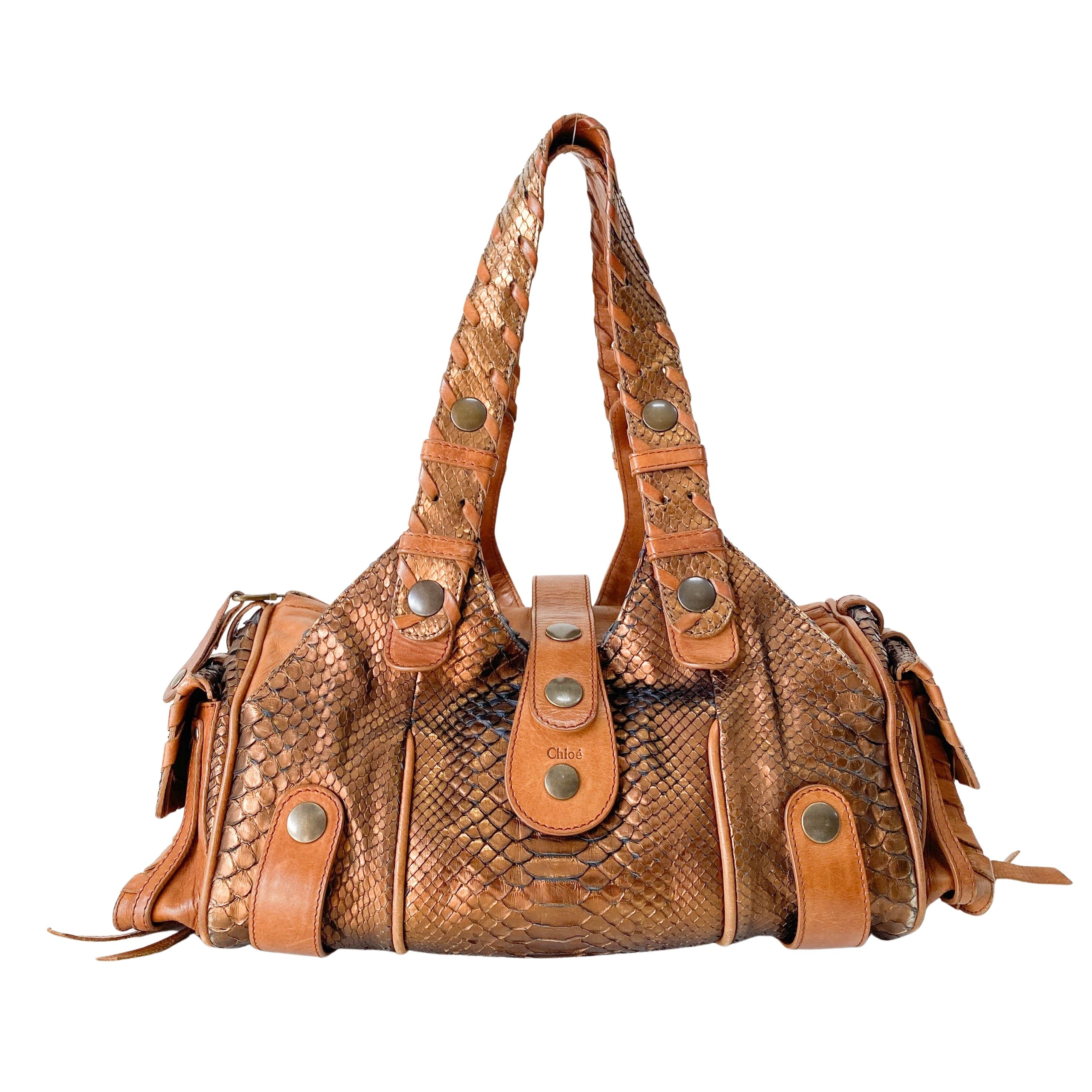 Silverado Bronze Python Embossed Leather Shoulder Bag