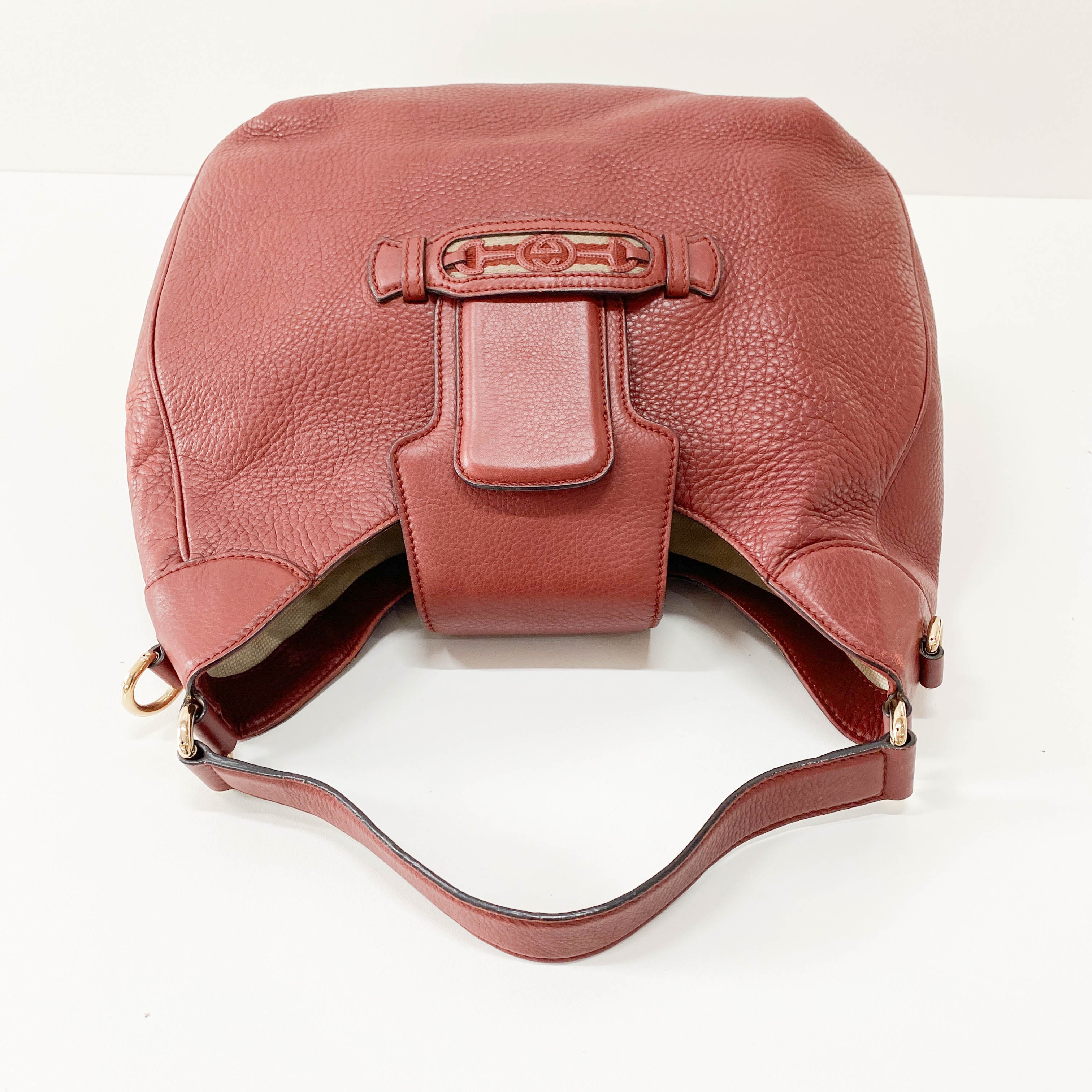 Horsebit Burgundy Leather Hobo Shoulder Bag