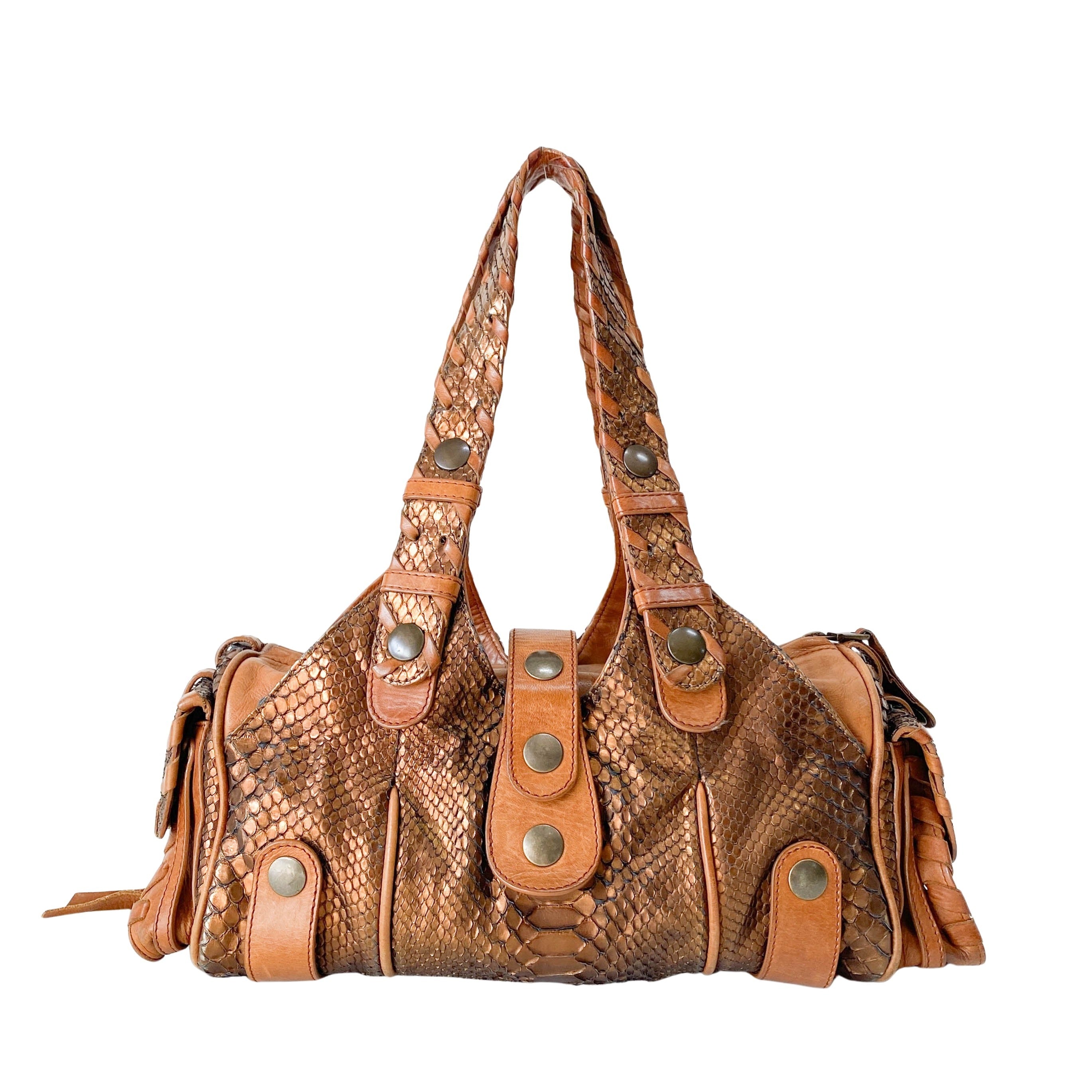Silverado Bronze Python Embossed Leather Shoulder Bag