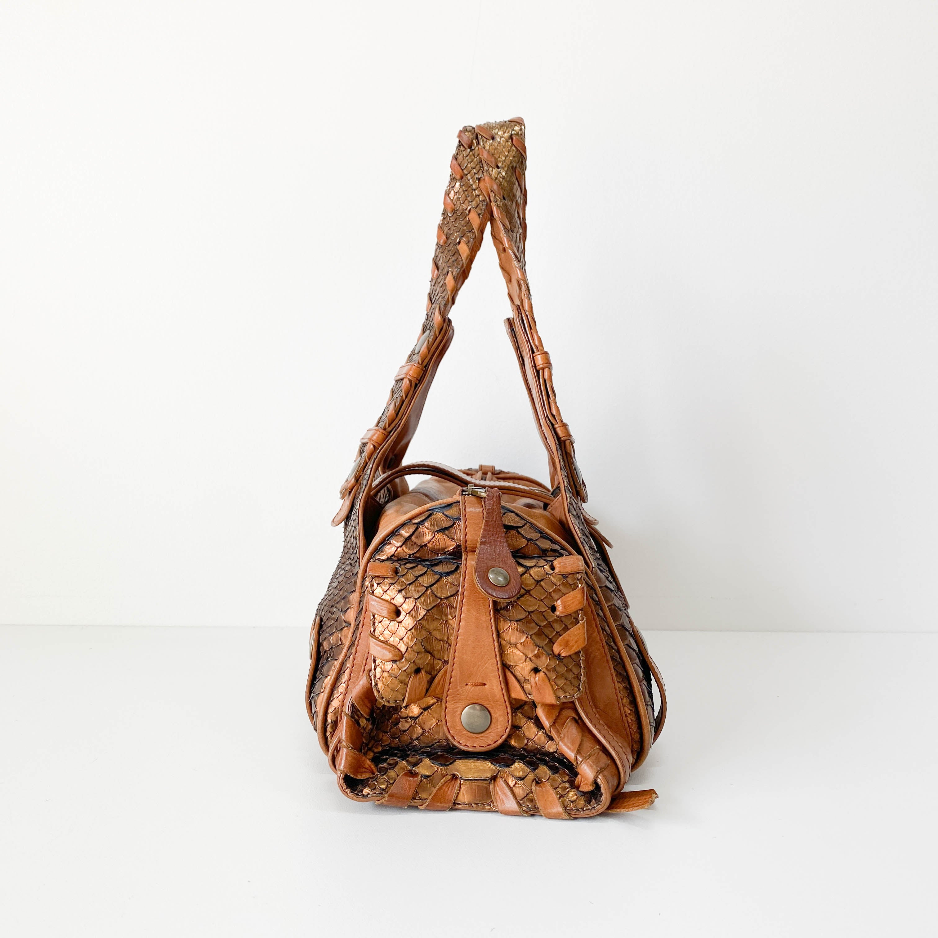 Silverado Bronze Python Embossed Leather Shoulder Bag
