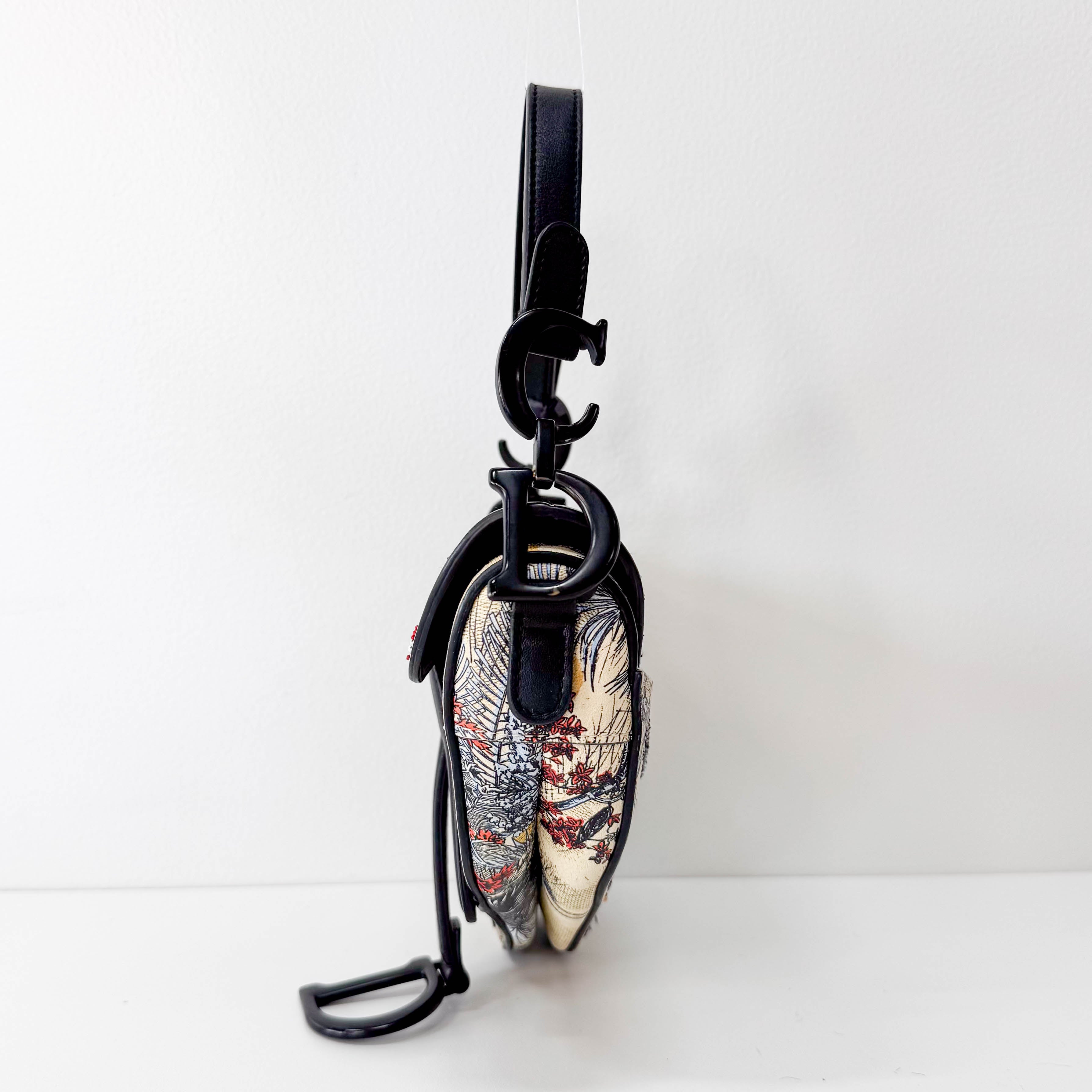 2019 Multicolor Beaded Toile de Jouy Tropicalia Print Calfskin Mini Saddle Bag