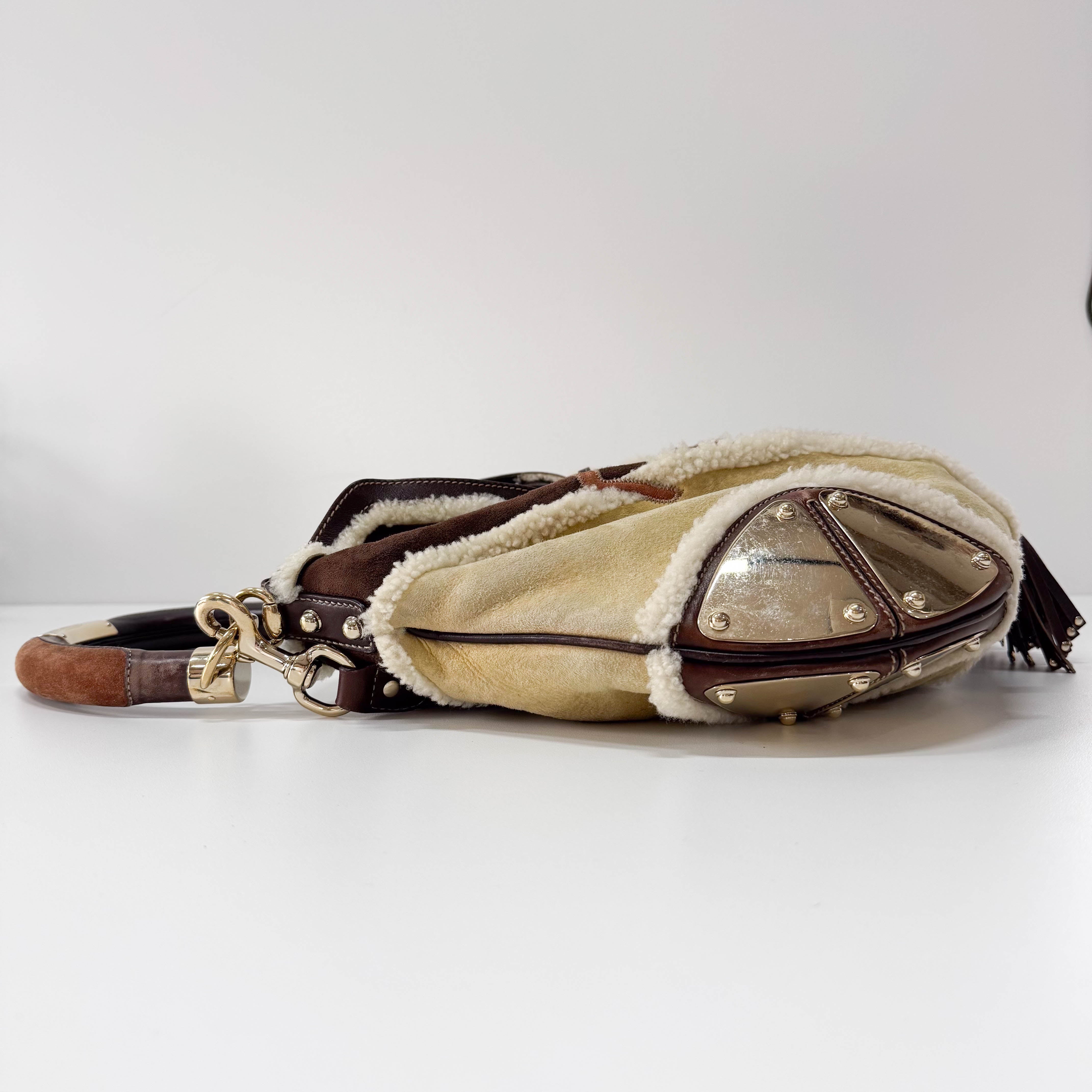 Bamboo Top Handle Sheep Fur Shoulder Bag