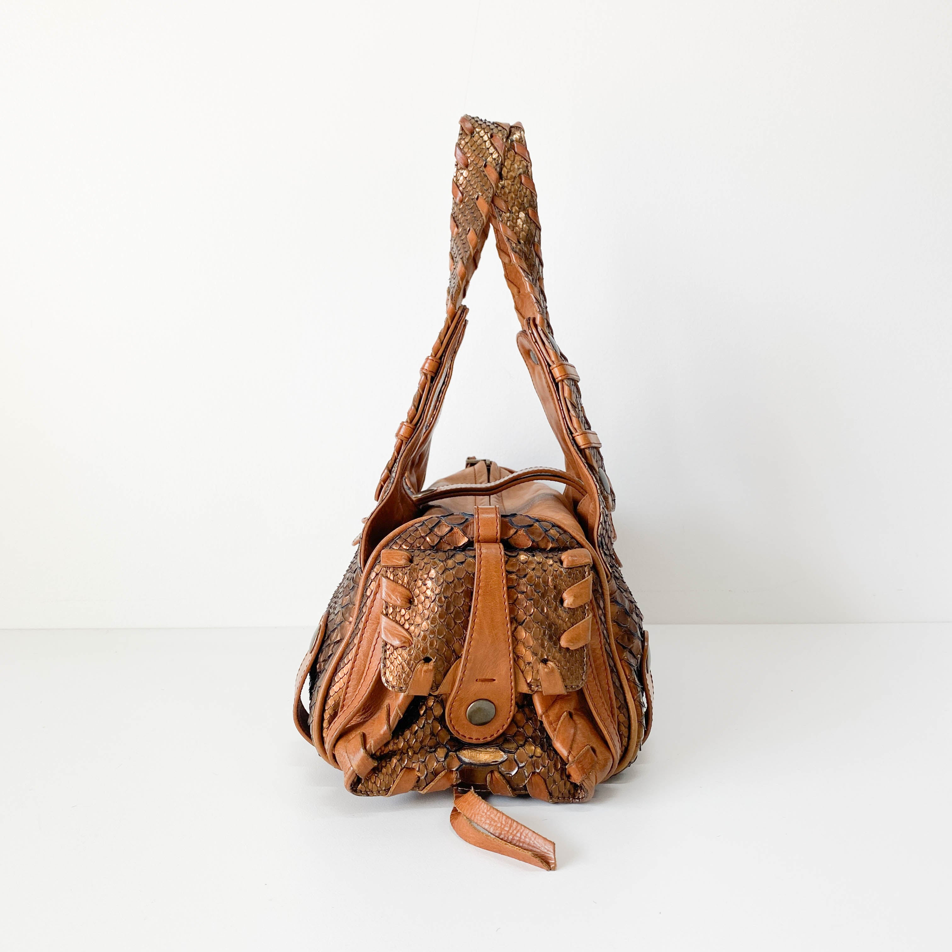 Silverado Bronze Python Embossed Leather Shoulder Bag