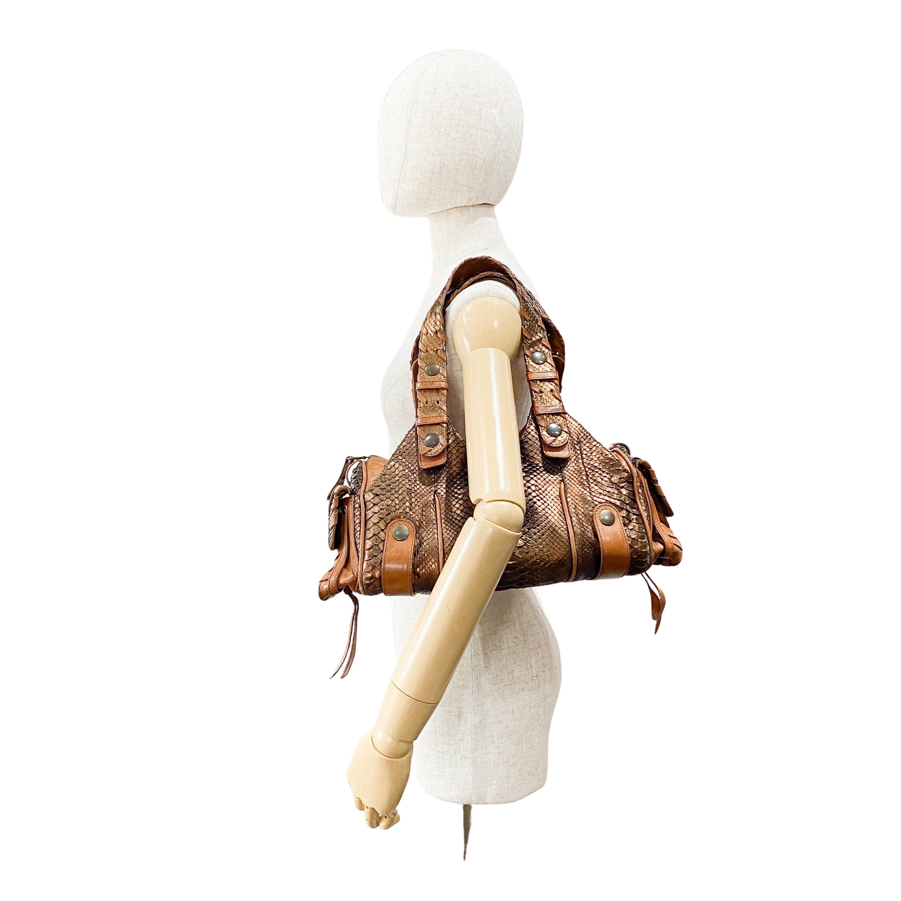 Silverado Bronze Python Embossed Leather Shoulder Bag