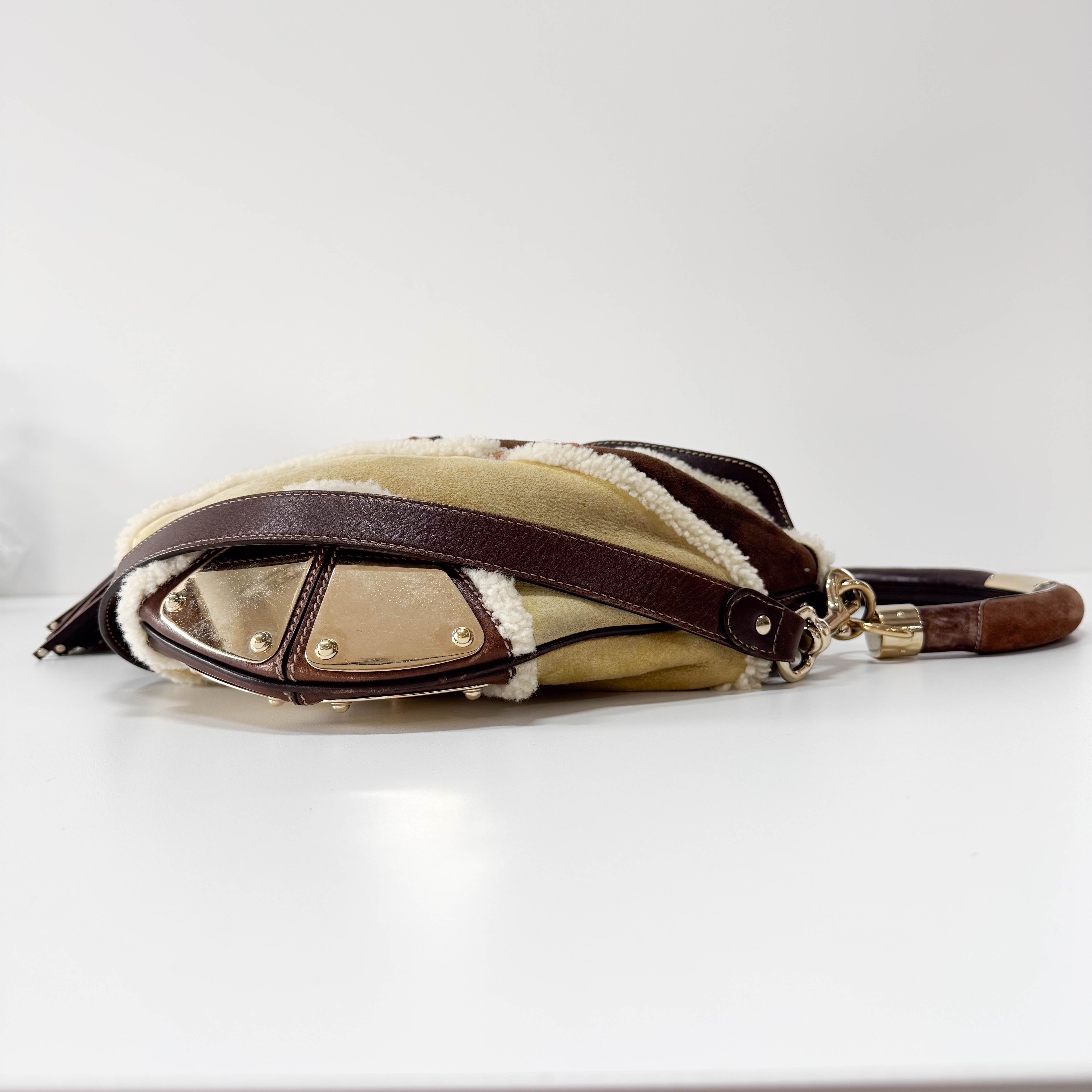 Bamboo Top Handle Sheep Fur Shoulder Bag