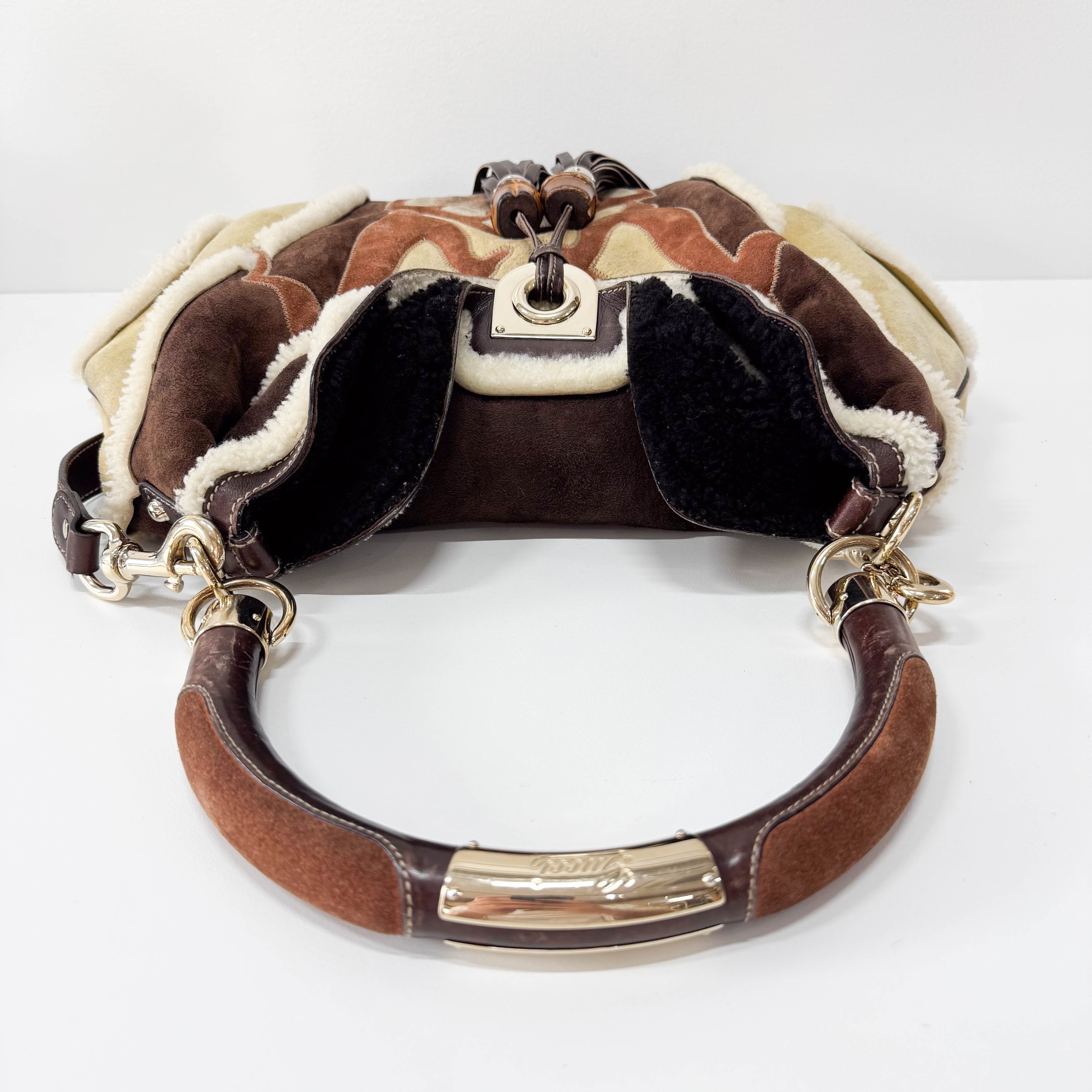 Bamboo Top Handle Sheep Fur Shoulder Bag