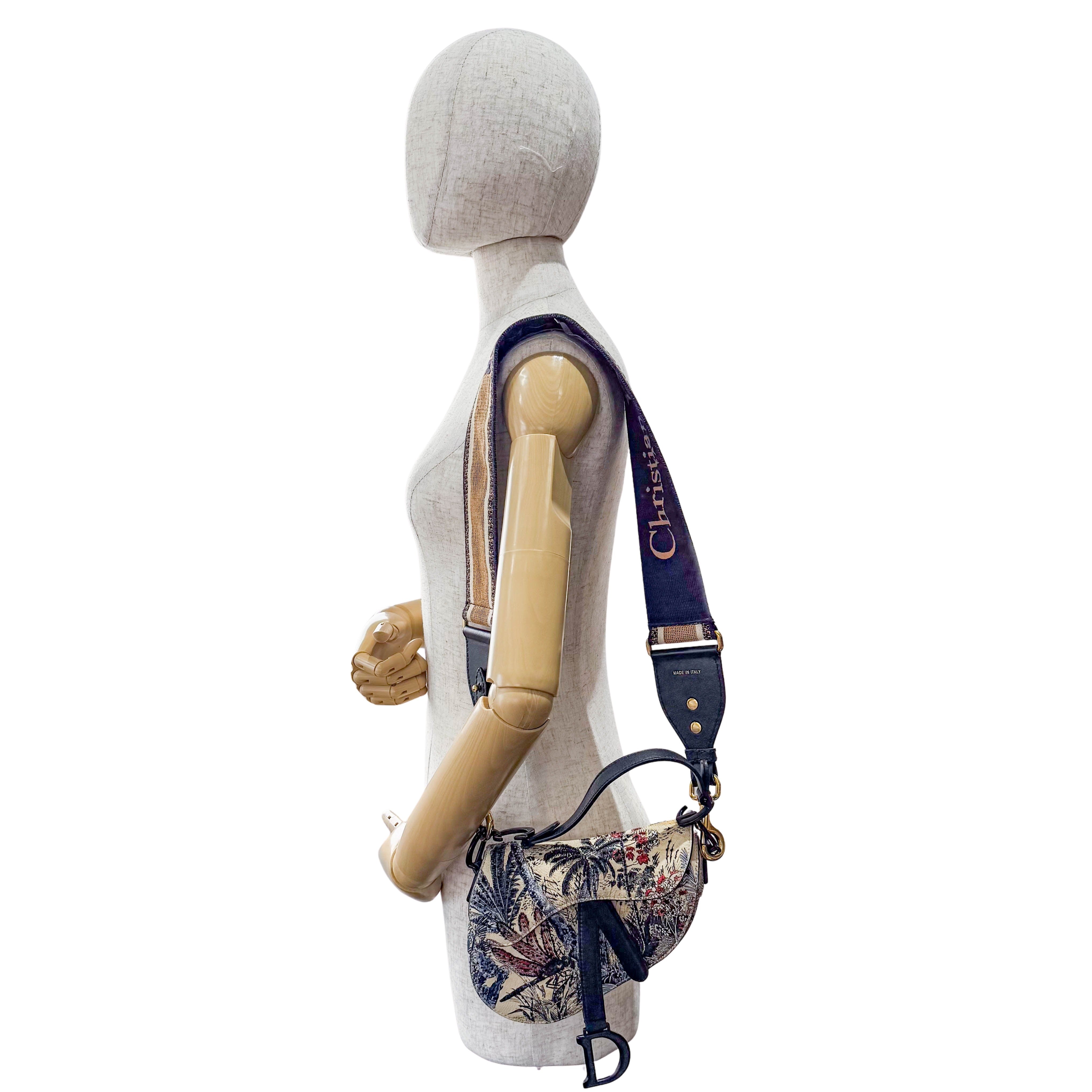 2019 Multicolor Beaded Toile de Jouy Tropicalia Print Calfskin Mini Saddle Bag