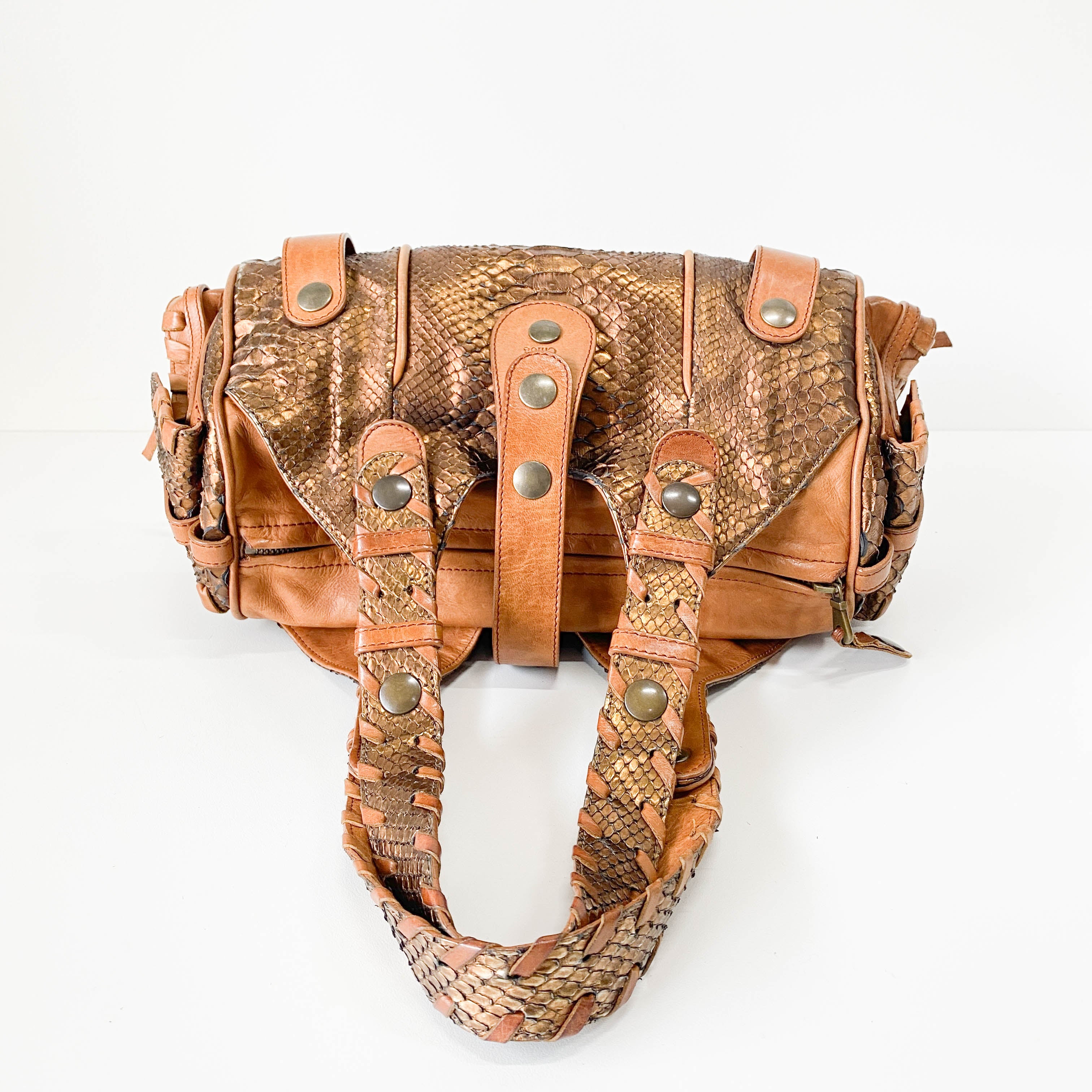 Silverado Bronze Python Embossed Leather Shoulder Bag