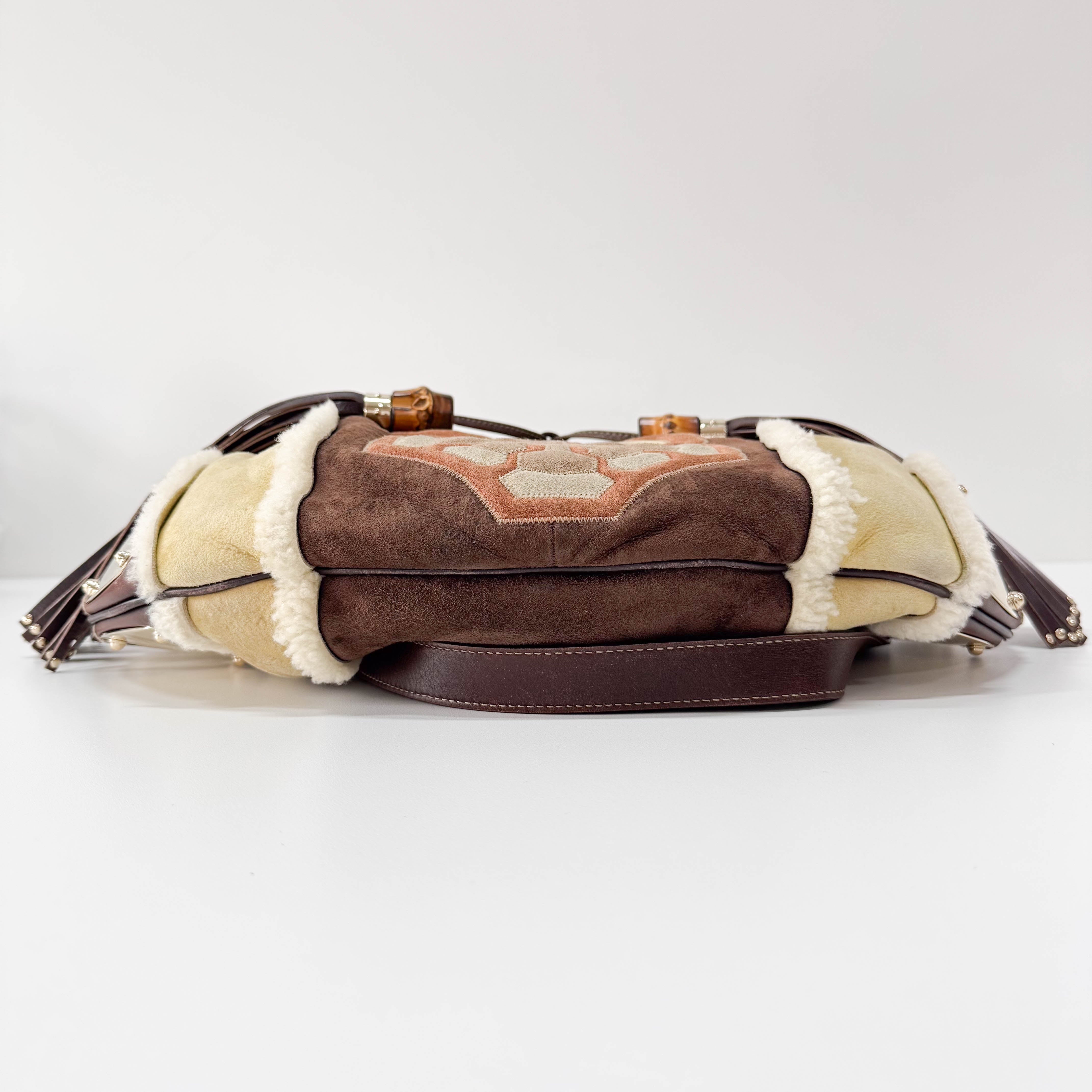 Bamboo Top Handle Sheep Fur Shoulder Bag