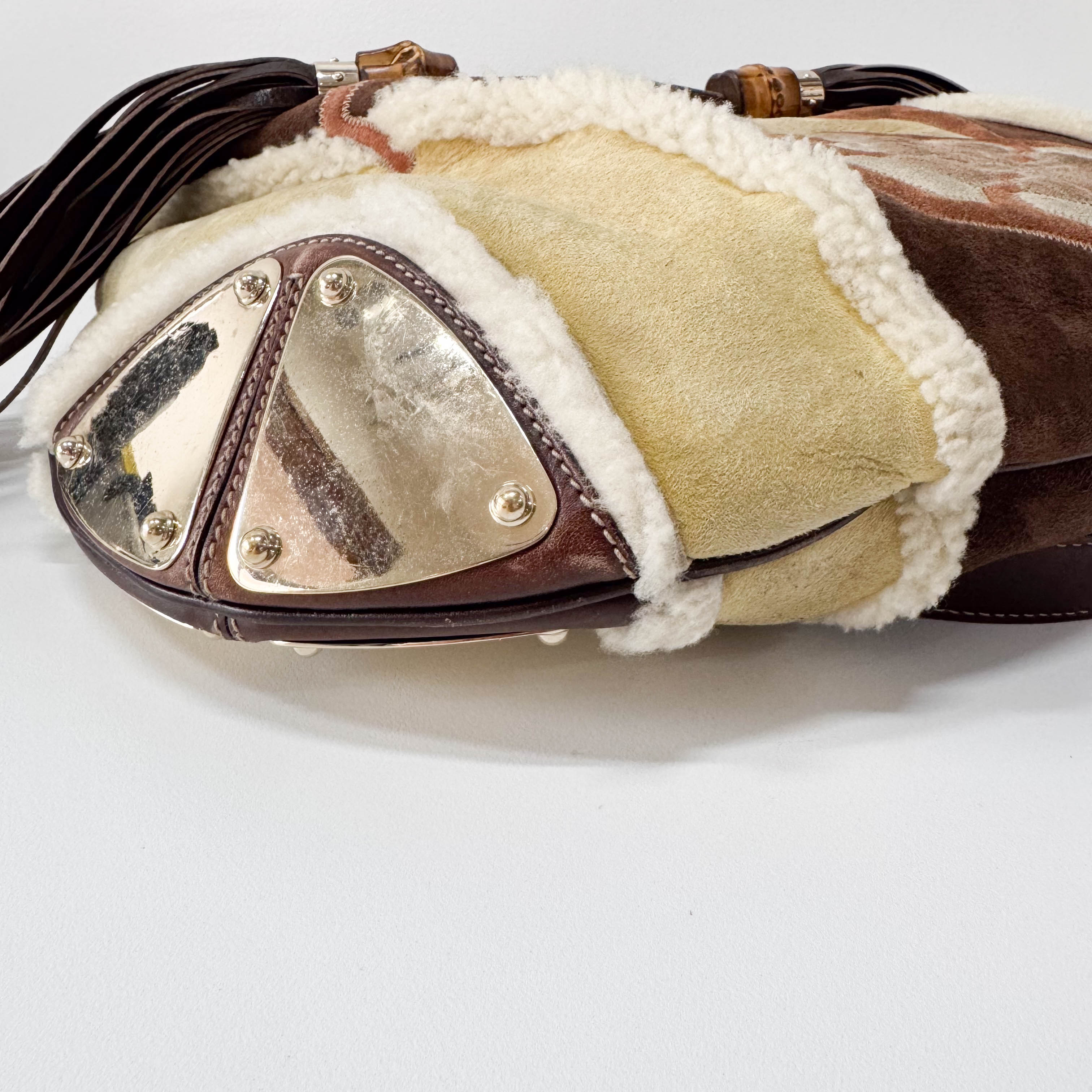 Bamboo Top Handle Sheep Fur Shoulder Bag