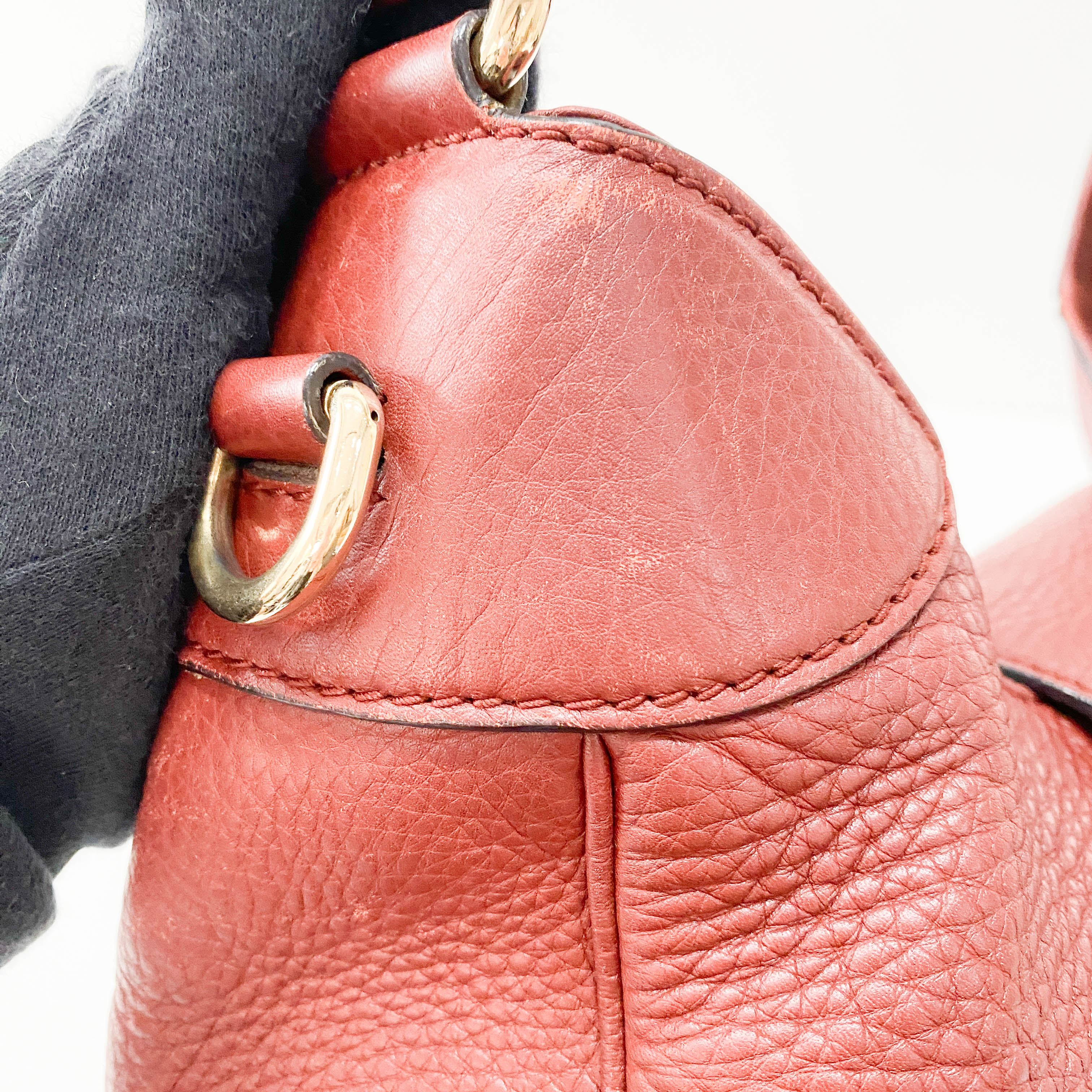 Horsebit Burgundy Leather Hobo Shoulder Bag