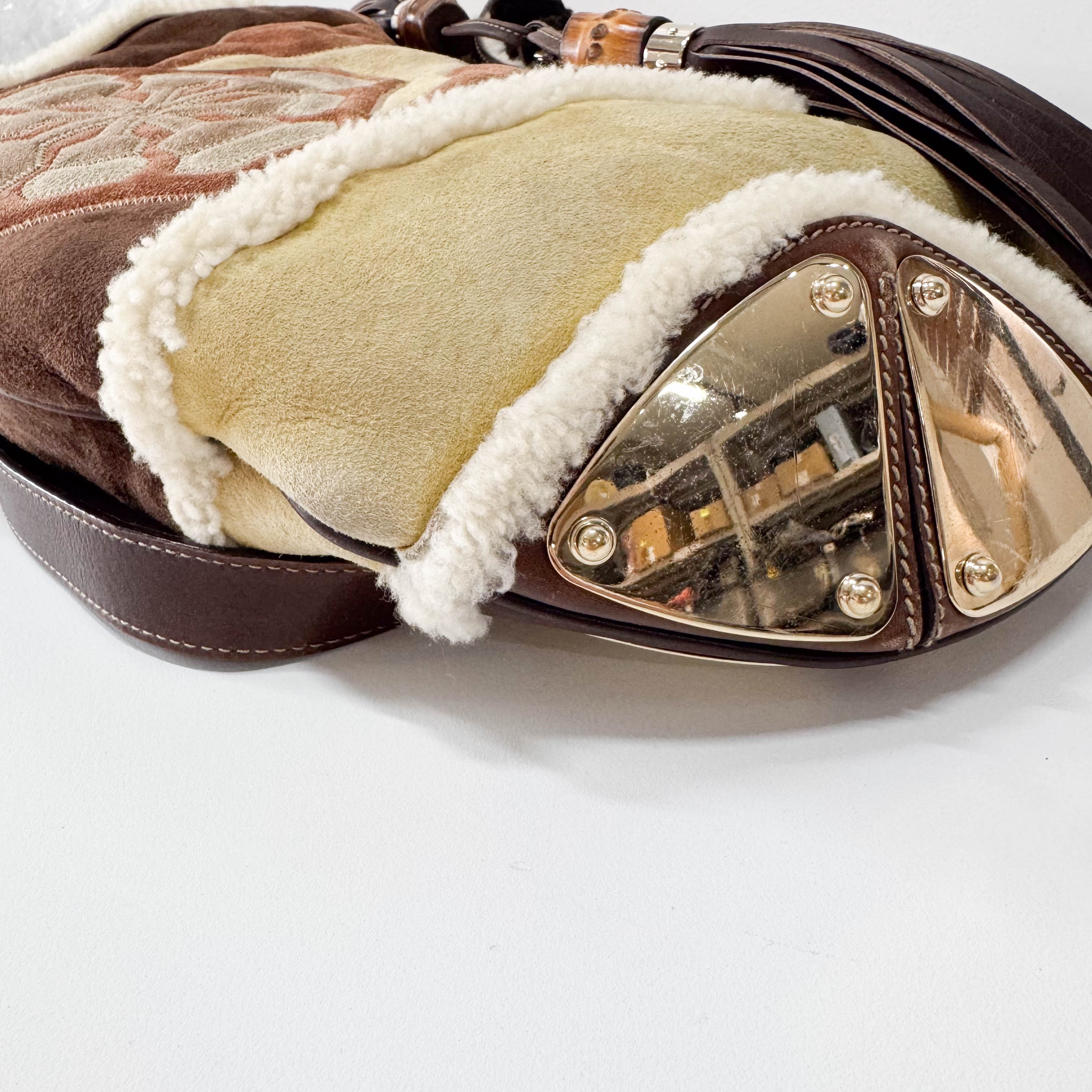 Bamboo Top Handle Sheep Fur Shoulder Bag