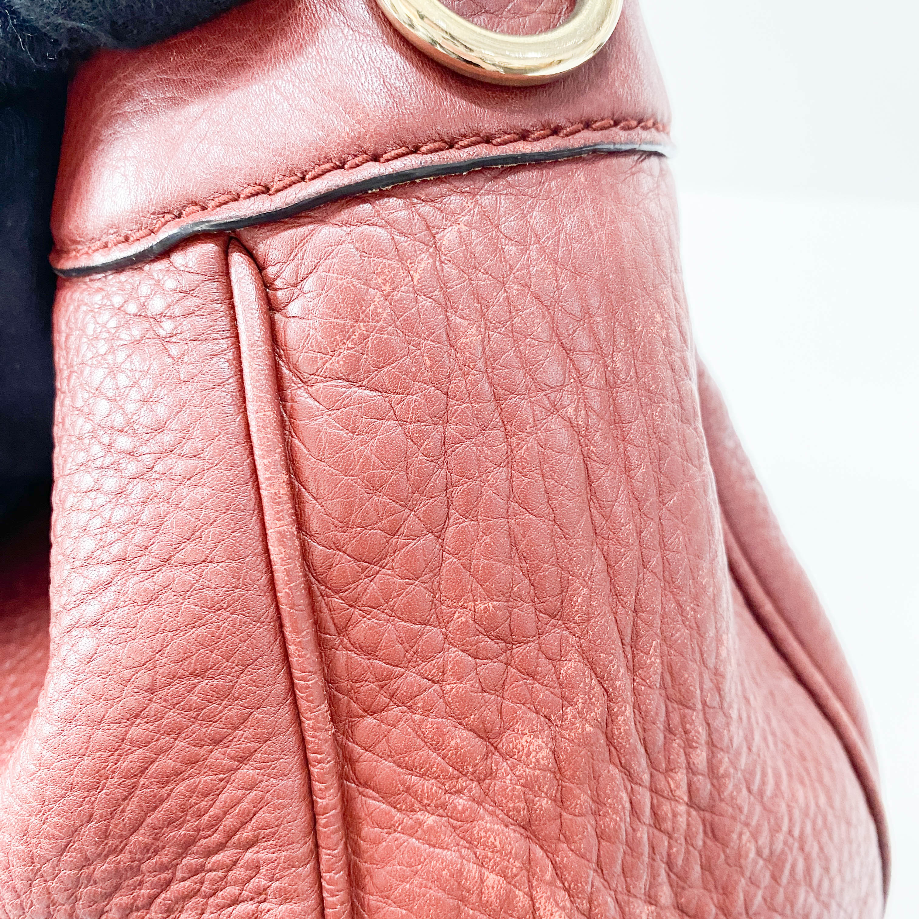 Horsebit Burgundy Leather Hobo Shoulder Bag