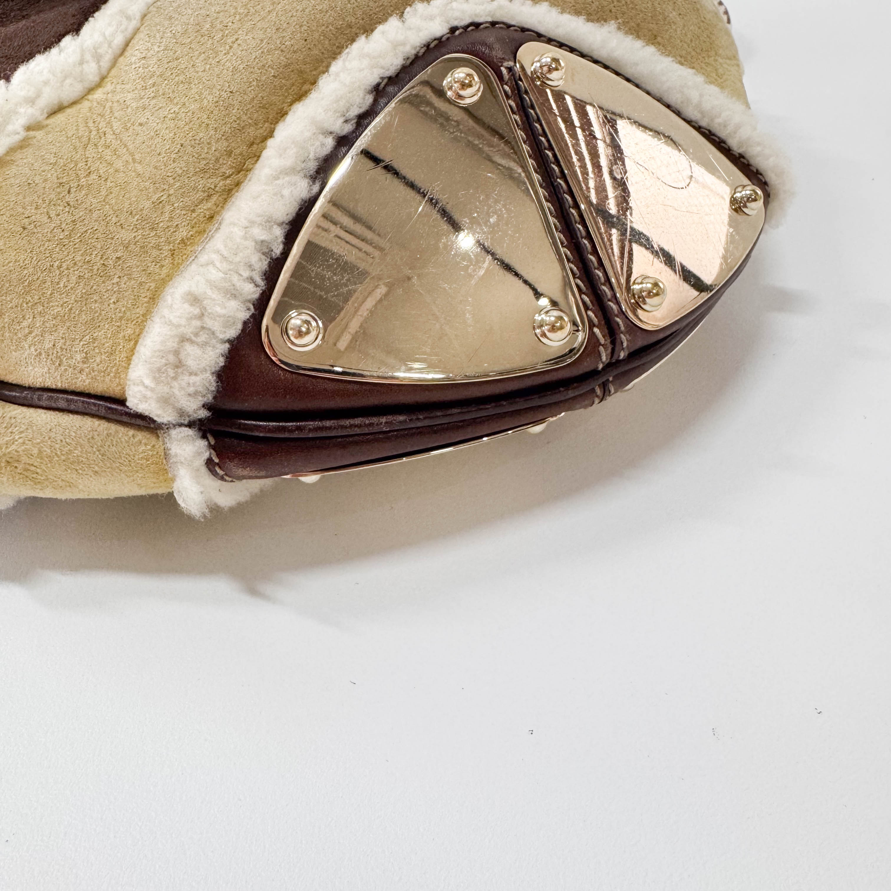 Bamboo Top Handle Sheep Fur Shoulder Bag