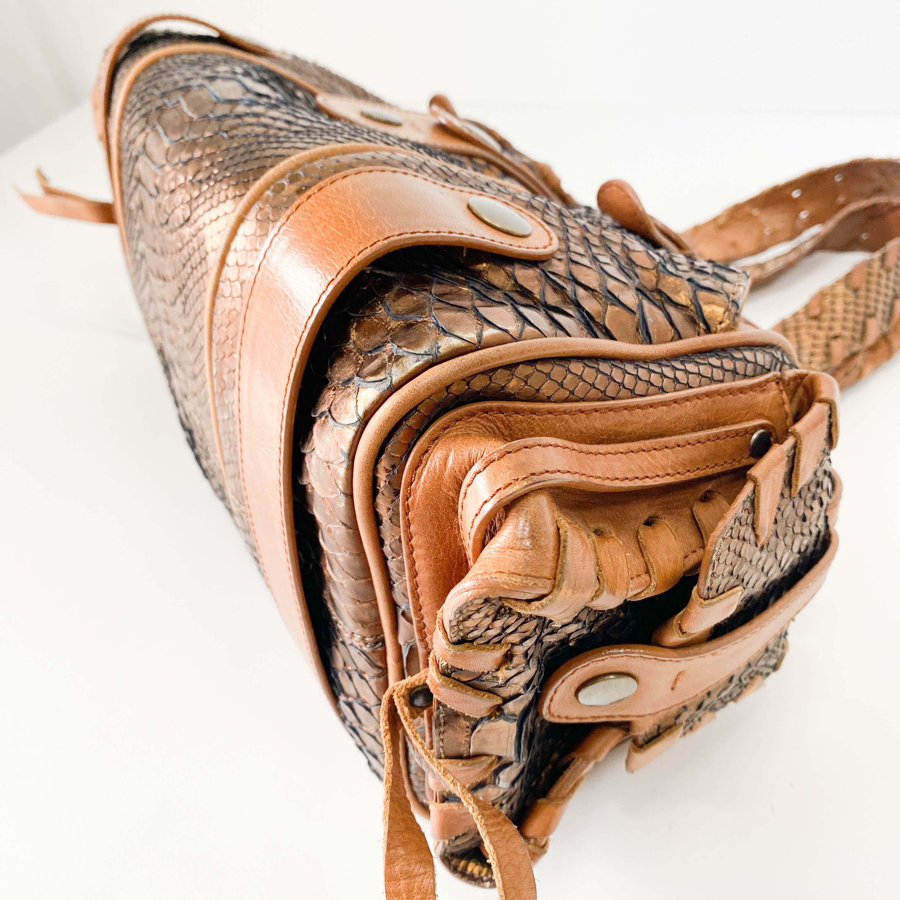 Silverado Bronze Python Embossed Leather Shoulder Bag