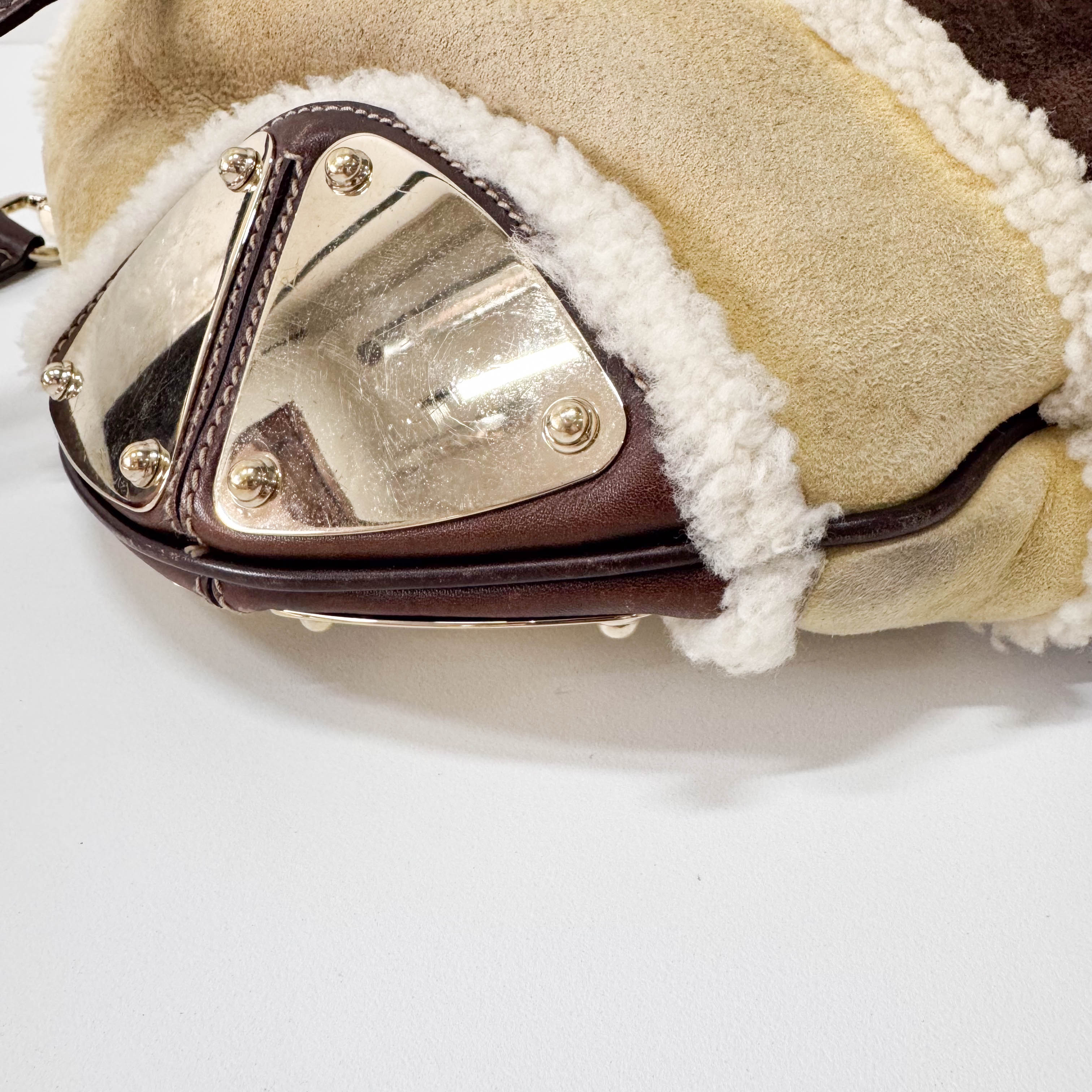 Bamboo Top Handle Sheep Fur Shoulder Bag