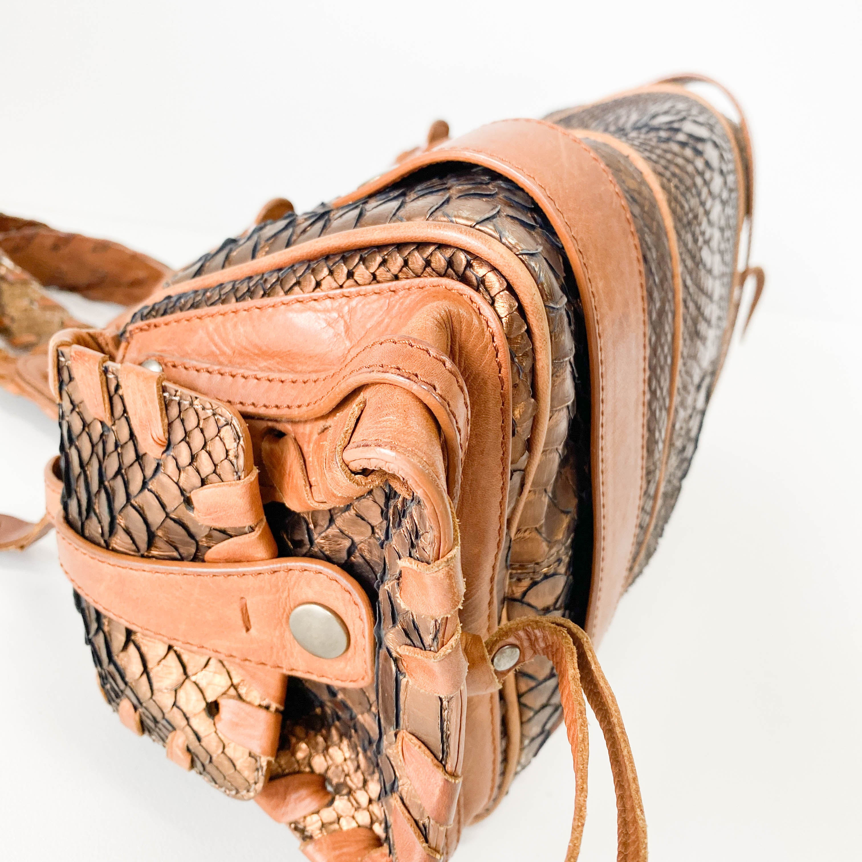 Silverado Bronze Python Embossed Leather Shoulder Bag