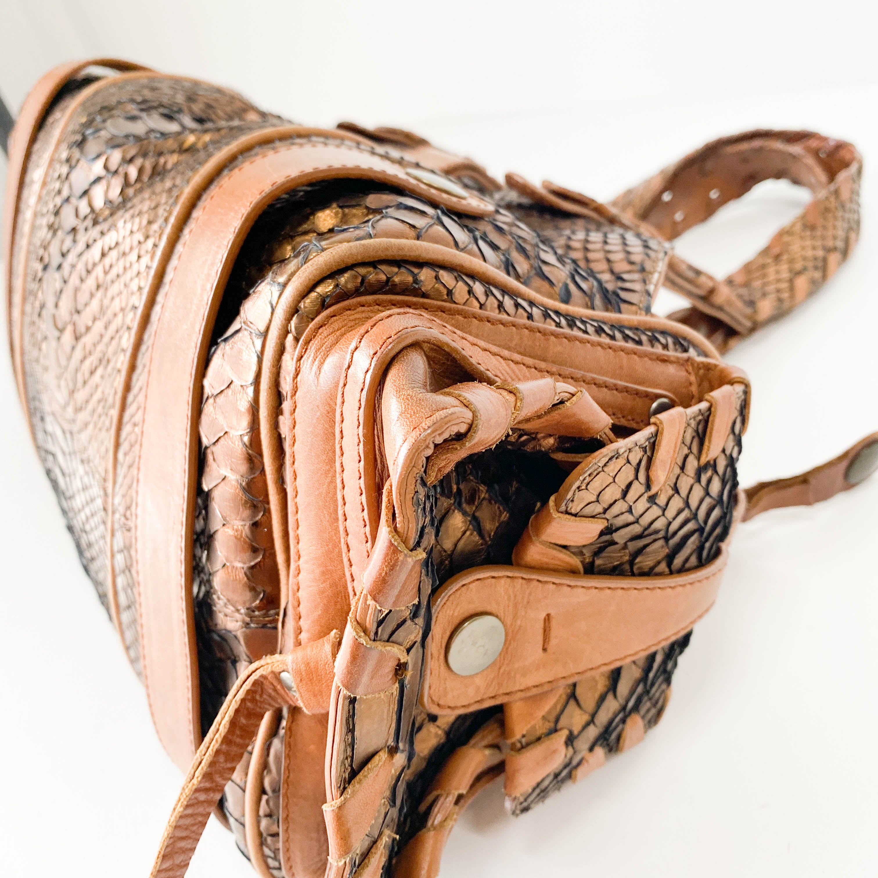 Silverado Bronze Python Embossed Leather Shoulder Bag