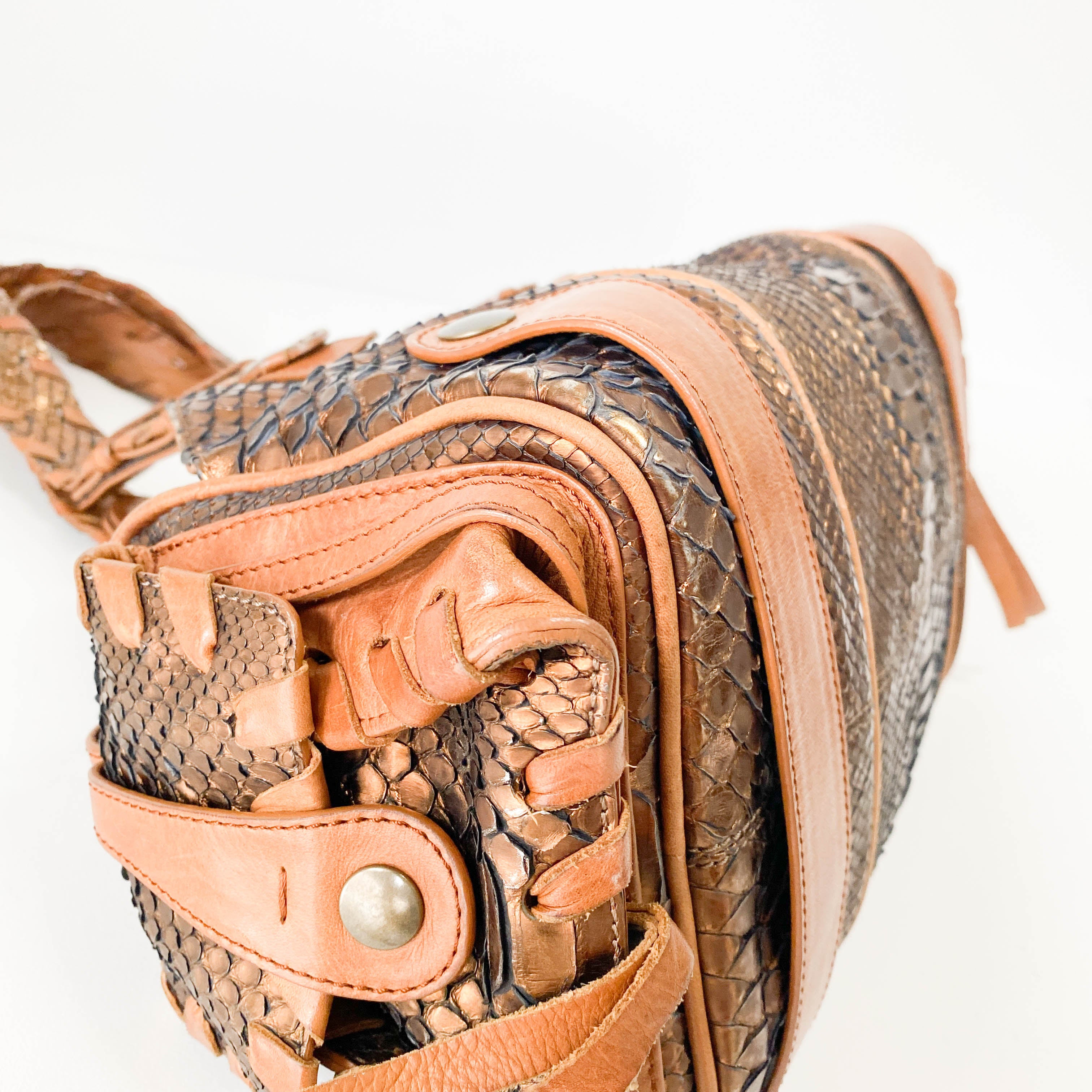 Silverado Bronze Python Embossed Leather Shoulder Bag