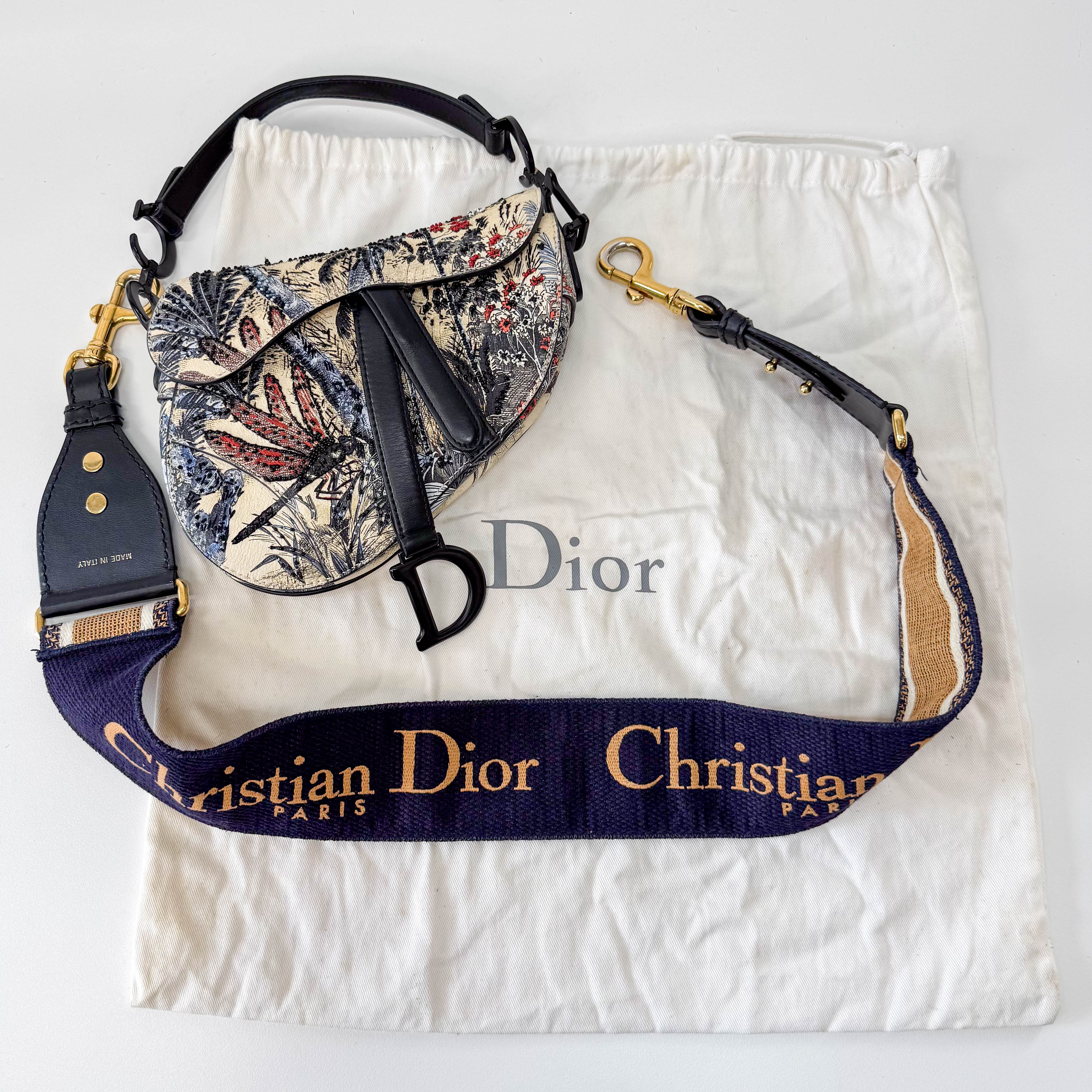 2019 Multicolor Beaded Toile de Jouy Tropicalia Print Calfskin Mini Saddle Bag