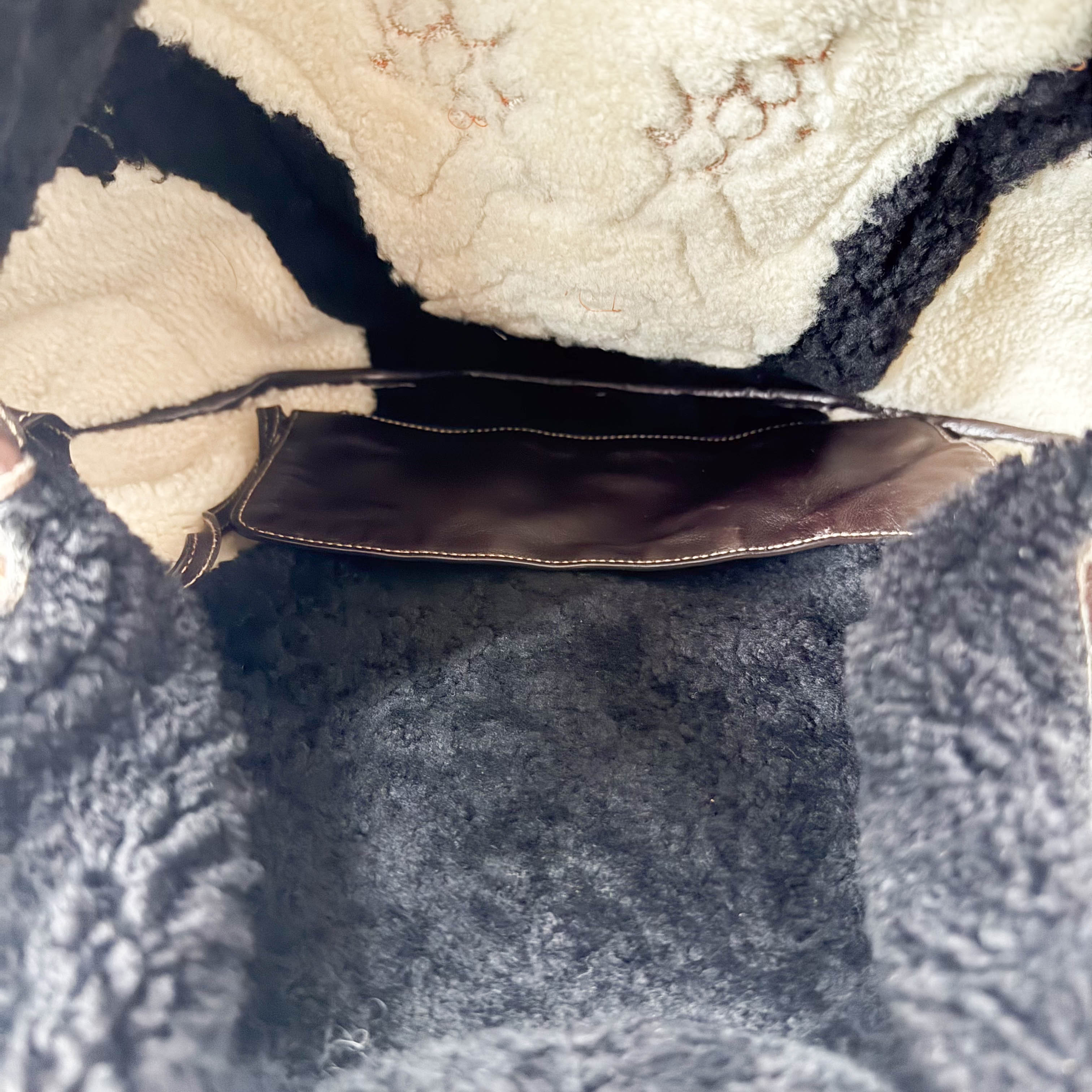 Bamboo Top Handle Sheep Fur Shoulder Bag