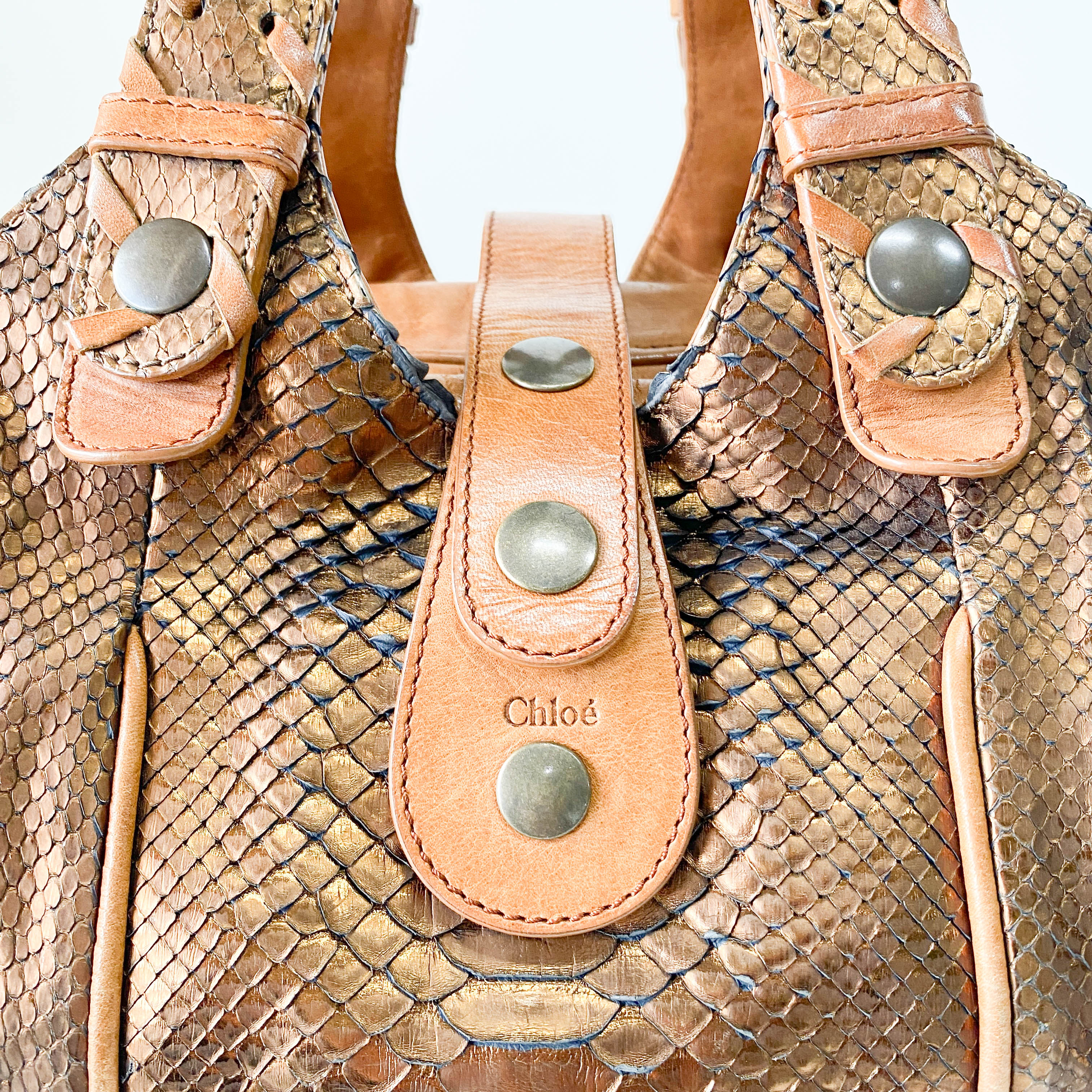 Silverado Bronze Python Embossed Leather Shoulder Bag