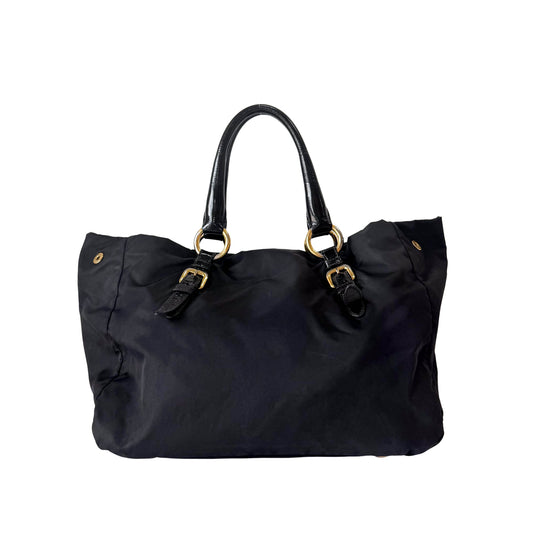 Black Tessuto Nylon Pietre Jeweled Tote Bag