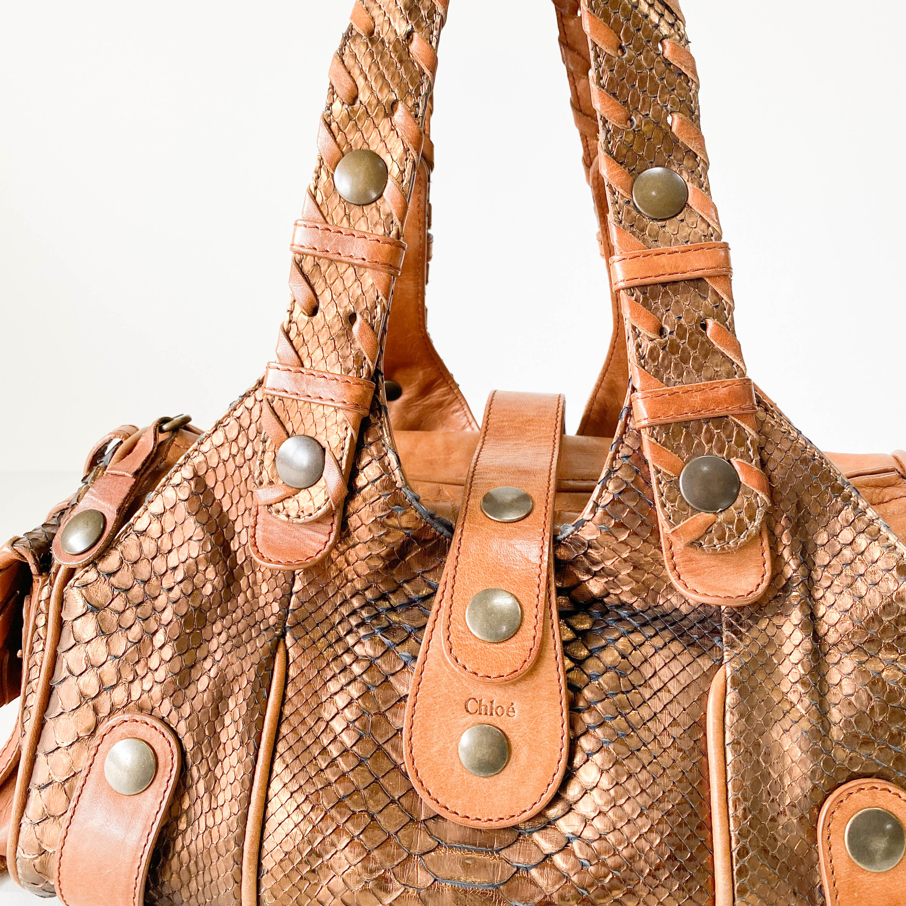 Silverado Bronze Python Embossed Leather Shoulder Bag