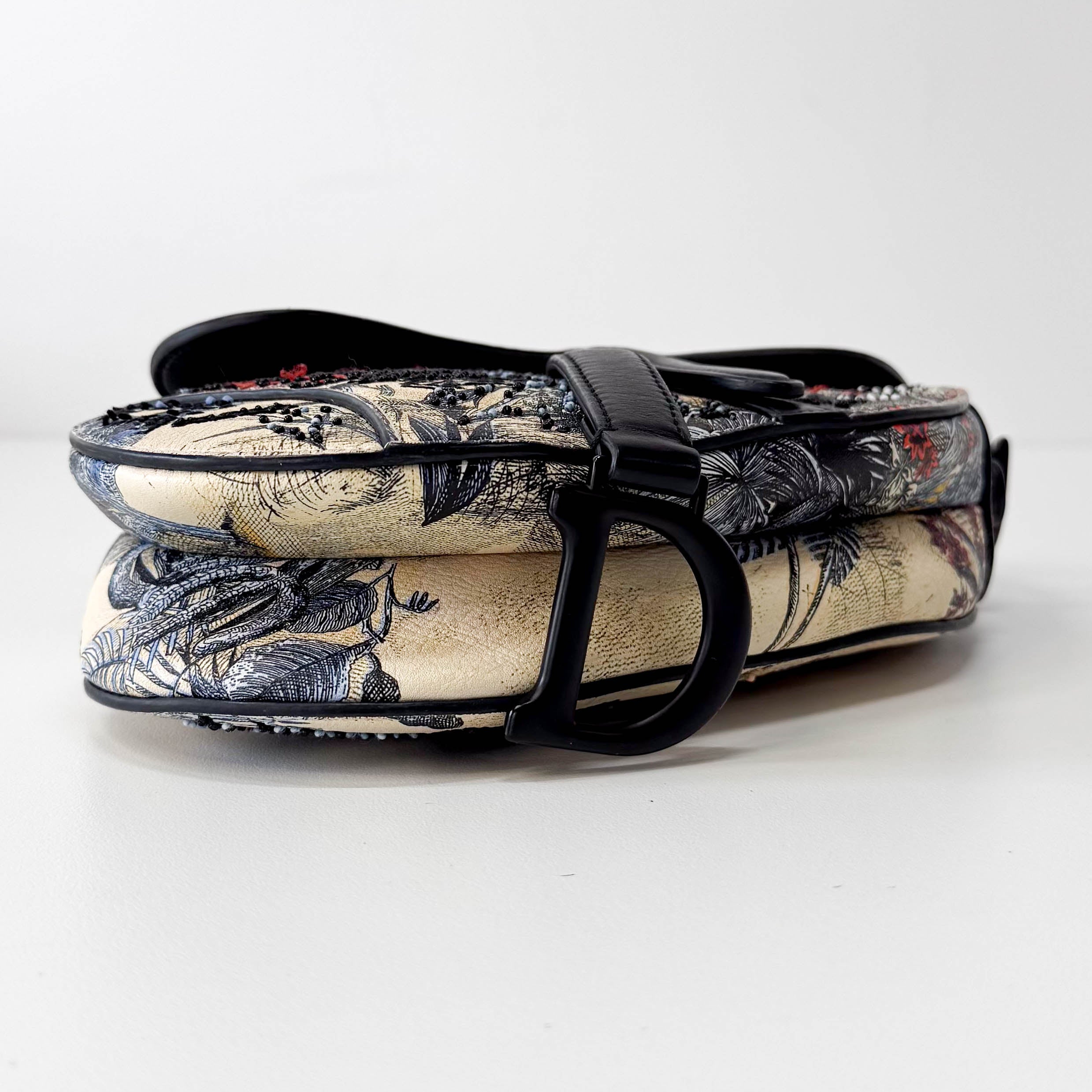 2019 Multicolor Beaded Toile de Jouy Tropicalia Print Calfskin Mini Saddle Bag