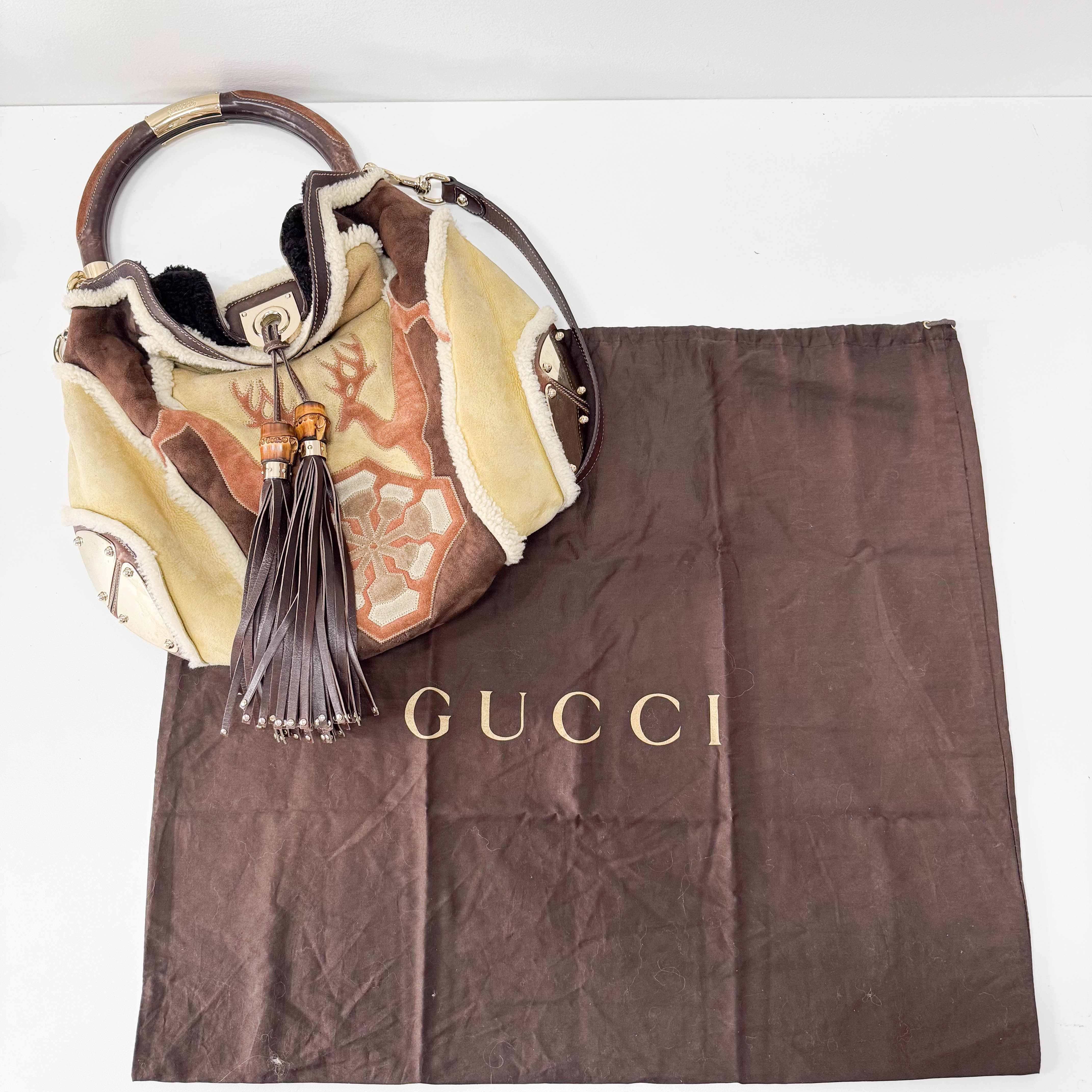 Bamboo Top Handle Sheep Fur Shoulder Bag